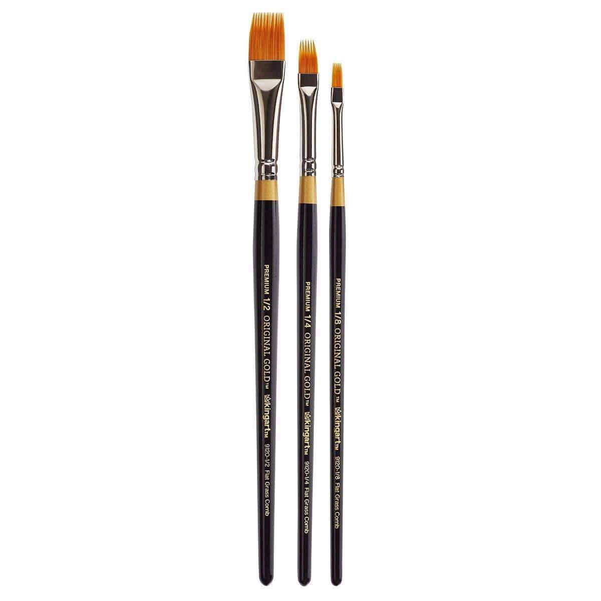 KINGART Original Gold 9120 Rake™ Golden Taklon Brush Set - 3 pc