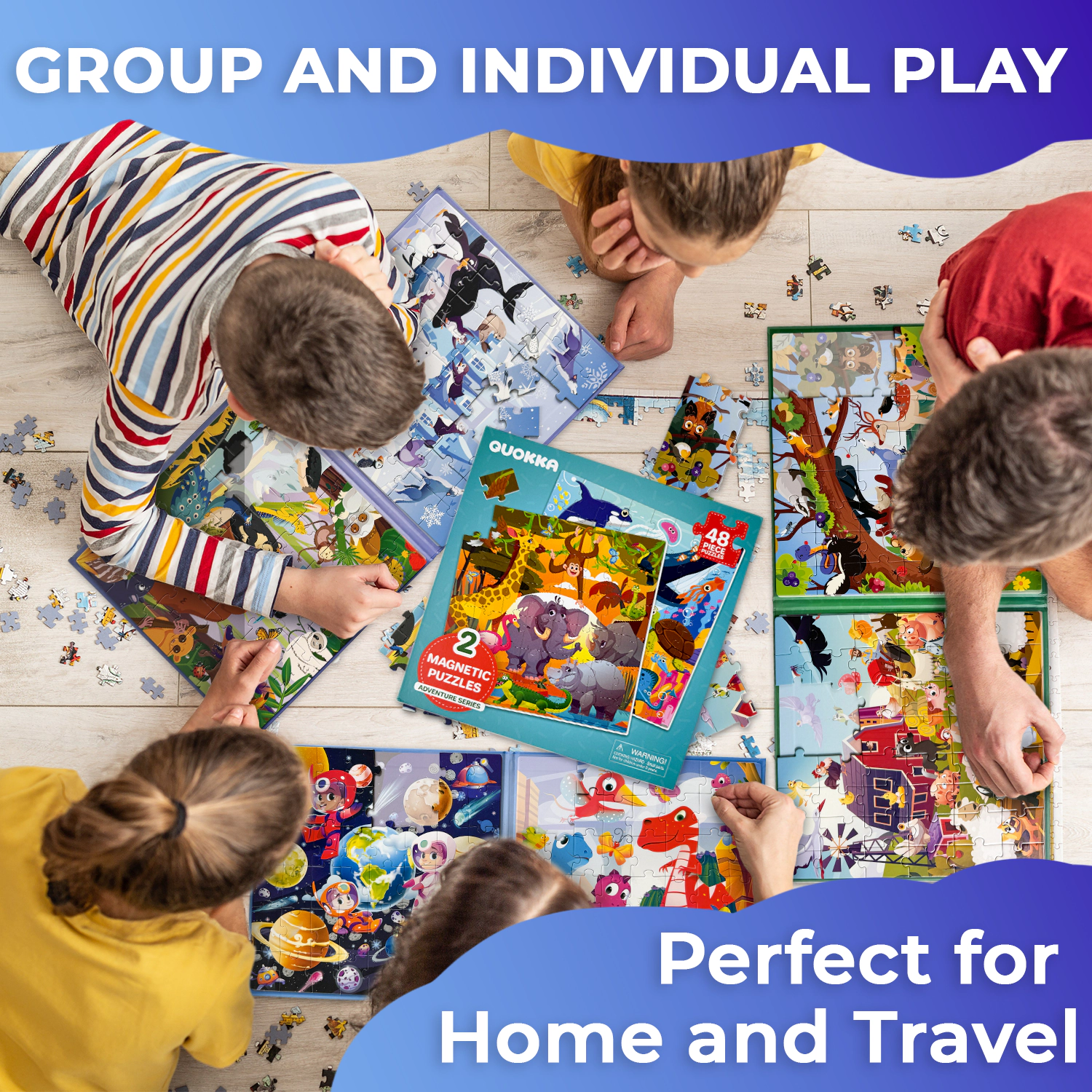QUOKKA Magnetic Travel Puzzle Set - 2x48 Piece Jigsaw Puzzles with Animal, Fantasy and Map Themes for Kids Ages 2-8