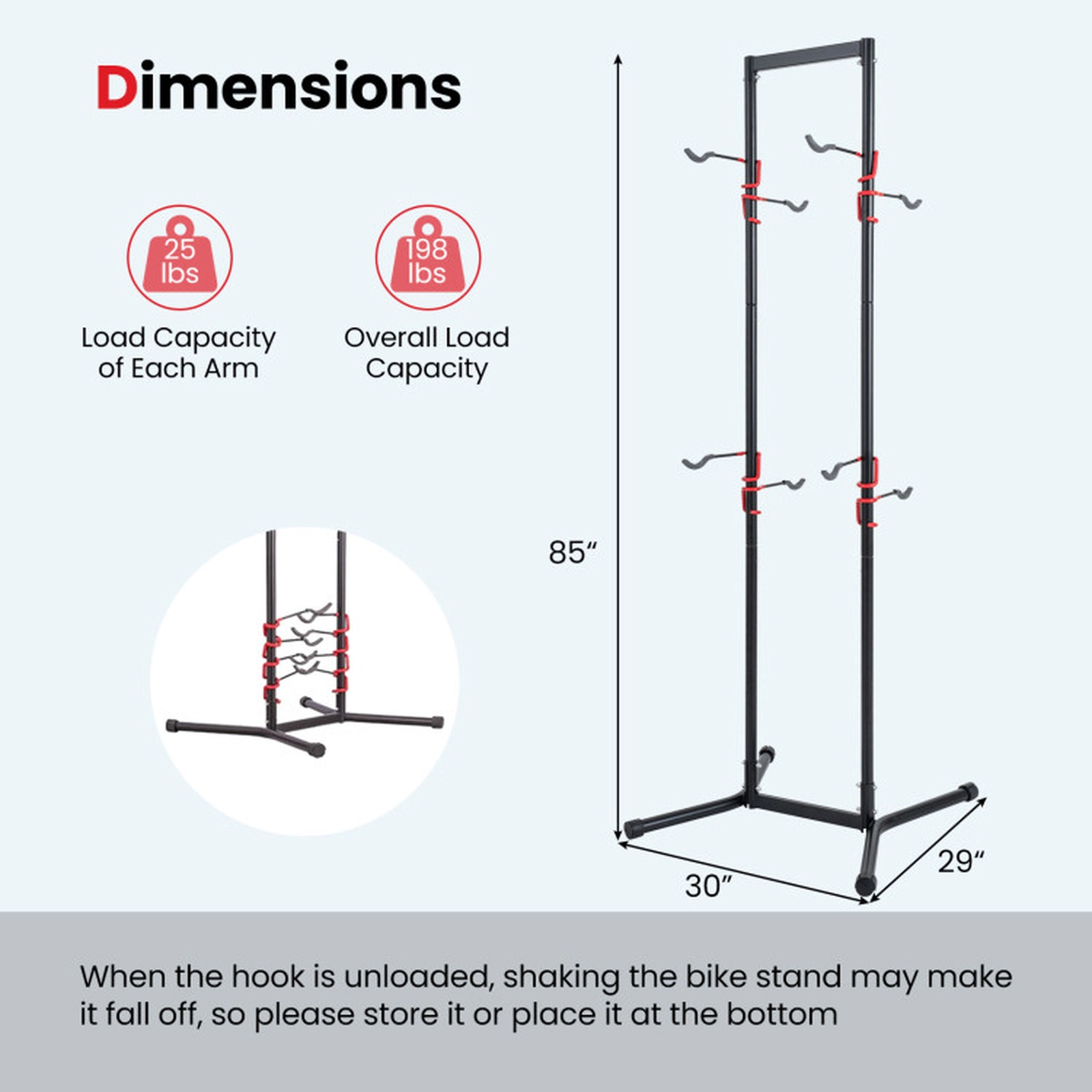 SUGIFT 4-Bike 8-Arm Adjustable Vertical Carbon Steel Bike Storage Rack 30-in x 29-in x 85-in 198-lb Capacity Black