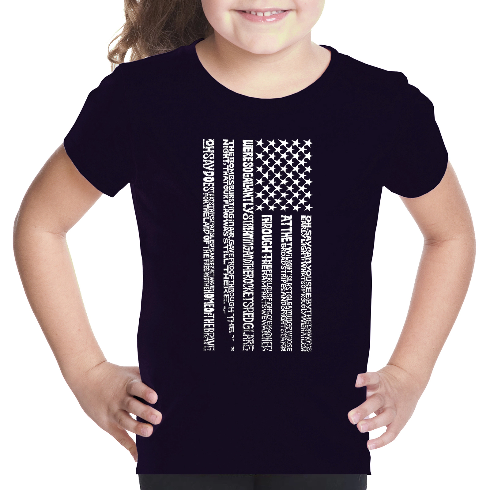 LA Pop Art Girls Word T-Shirt - National Anthem Flag