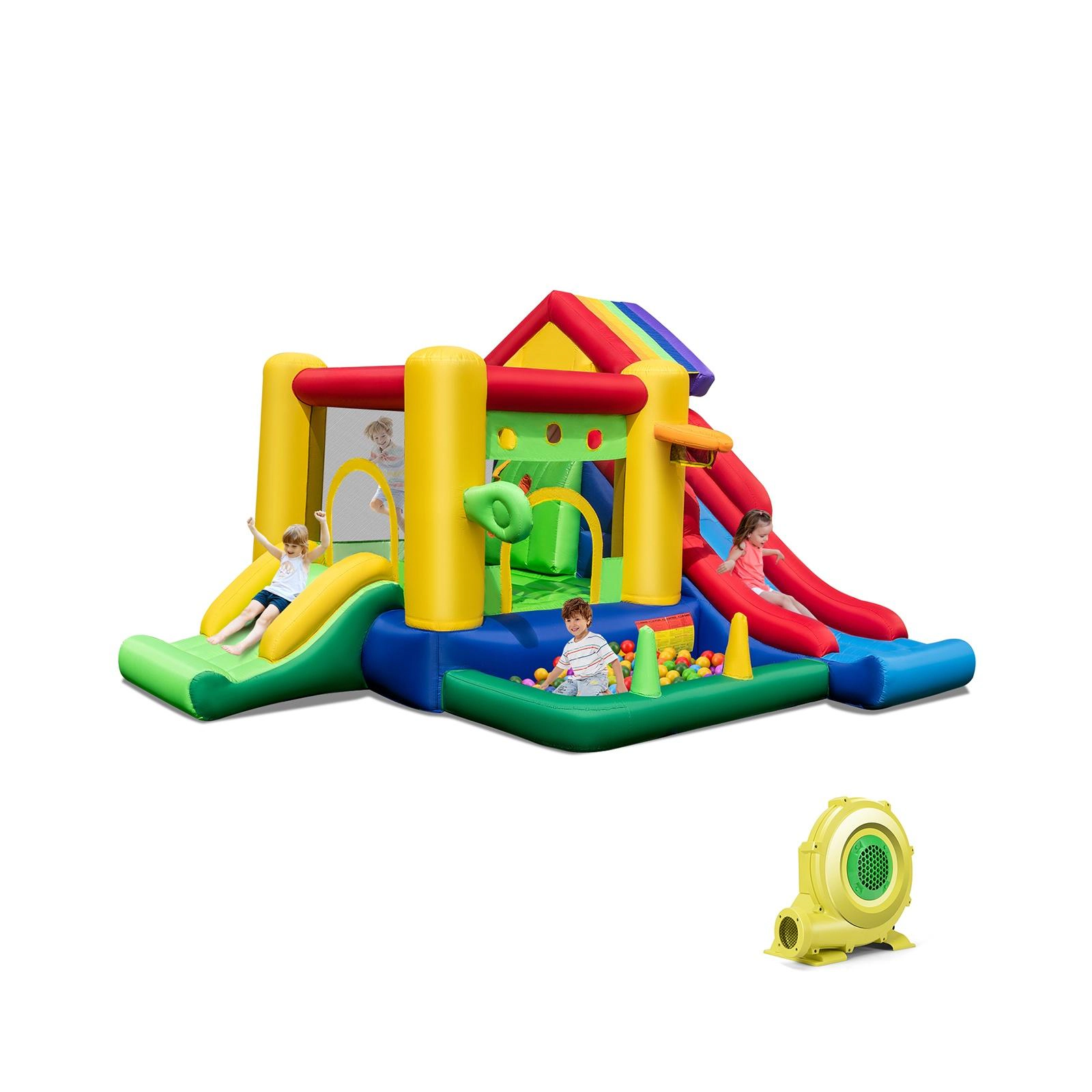 SUGIFT 5-in-1 Inflatable Bounce Castle with Double Slides and Climbing Wall 200-lb Capacity Ages 3-10 Multicolor