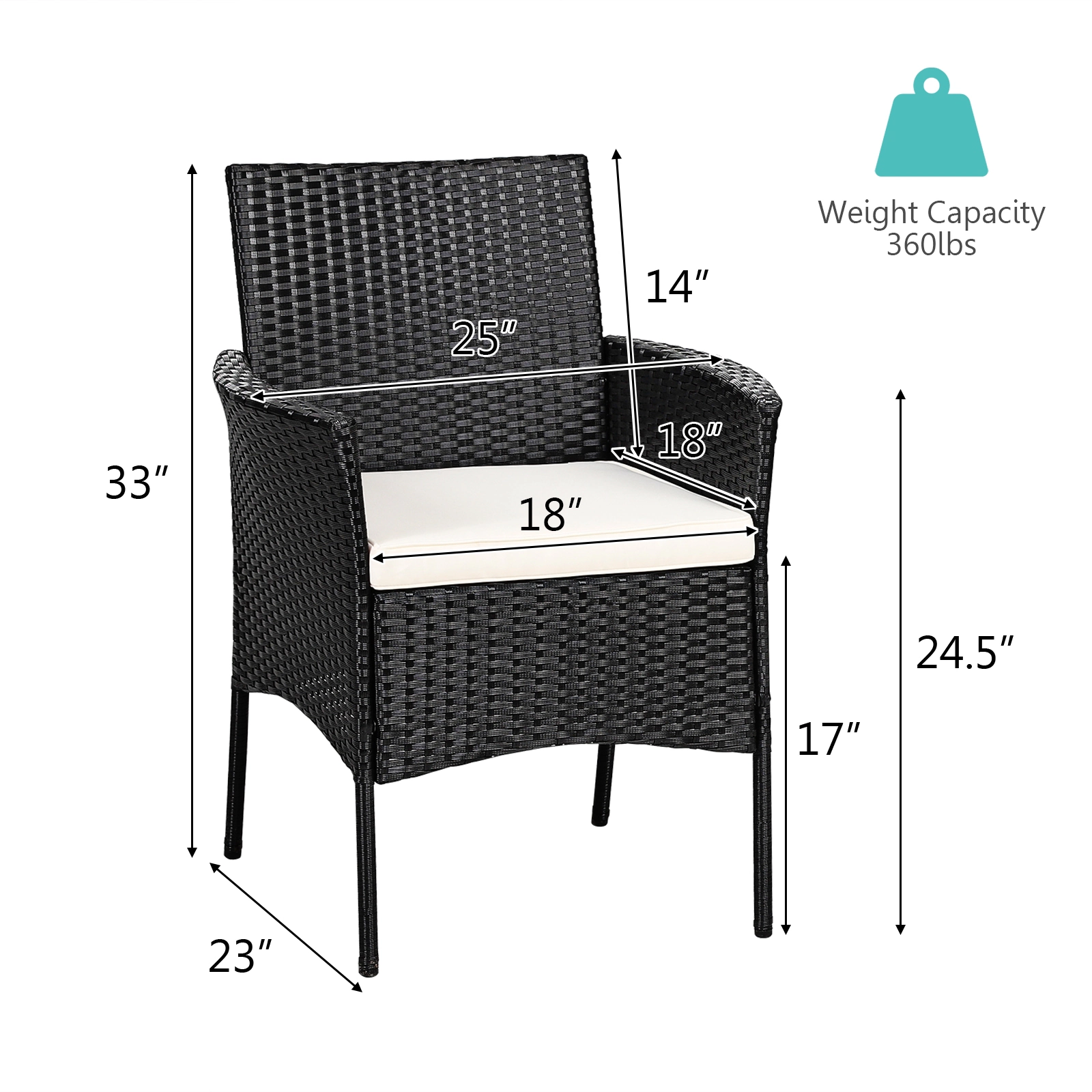 SUGIFT Black PE Rattan Cozy Seat Cushions Set of 2 Patio Wicker Armchairs