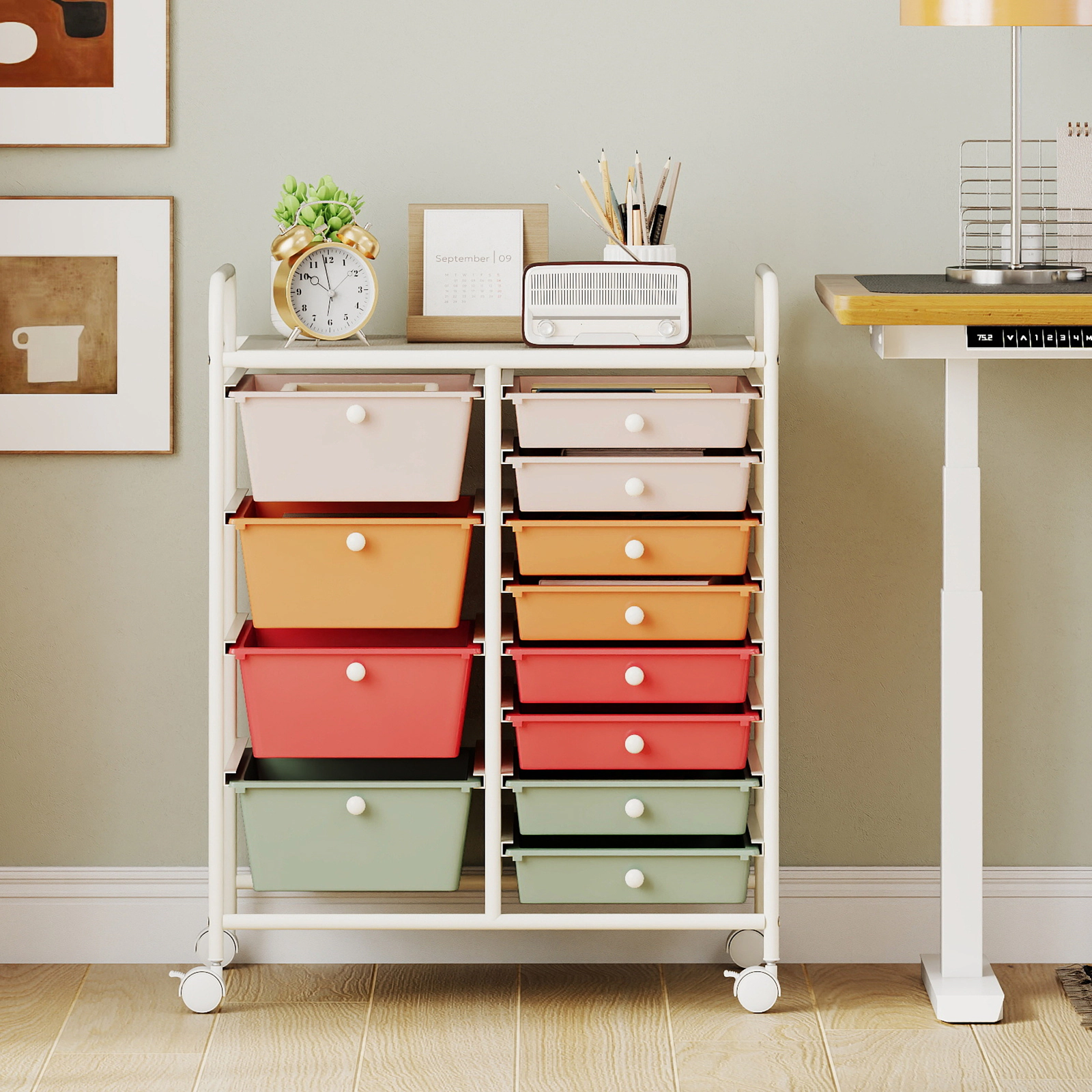 LJG 12-Drawer Utility Rolling Cart with Drawers Multi-Use Storage