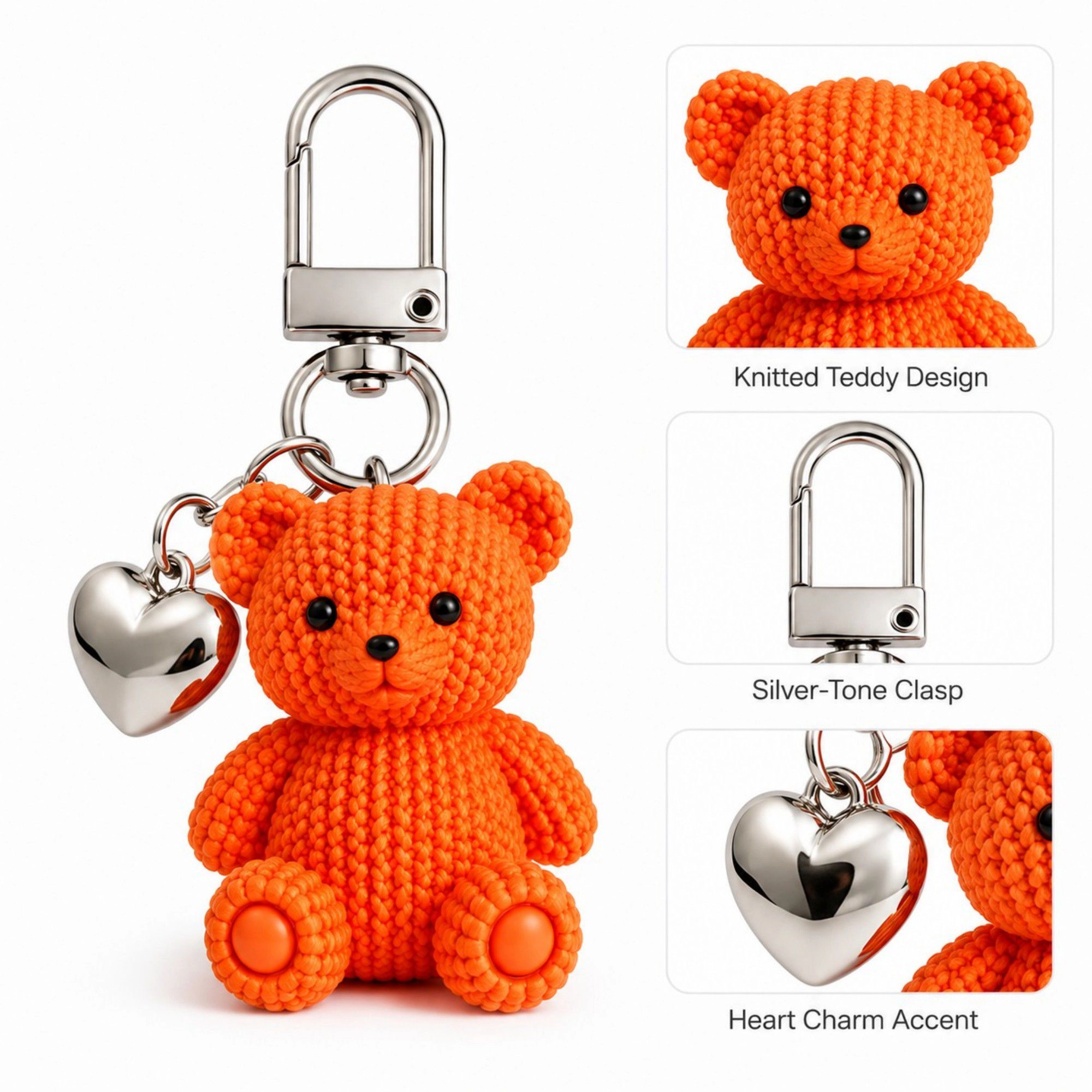 Alilang Women's 5pc Teddy Bear Keychain Bag Charms with Heart Pendant Clip for Bags Backpacks and Keys
