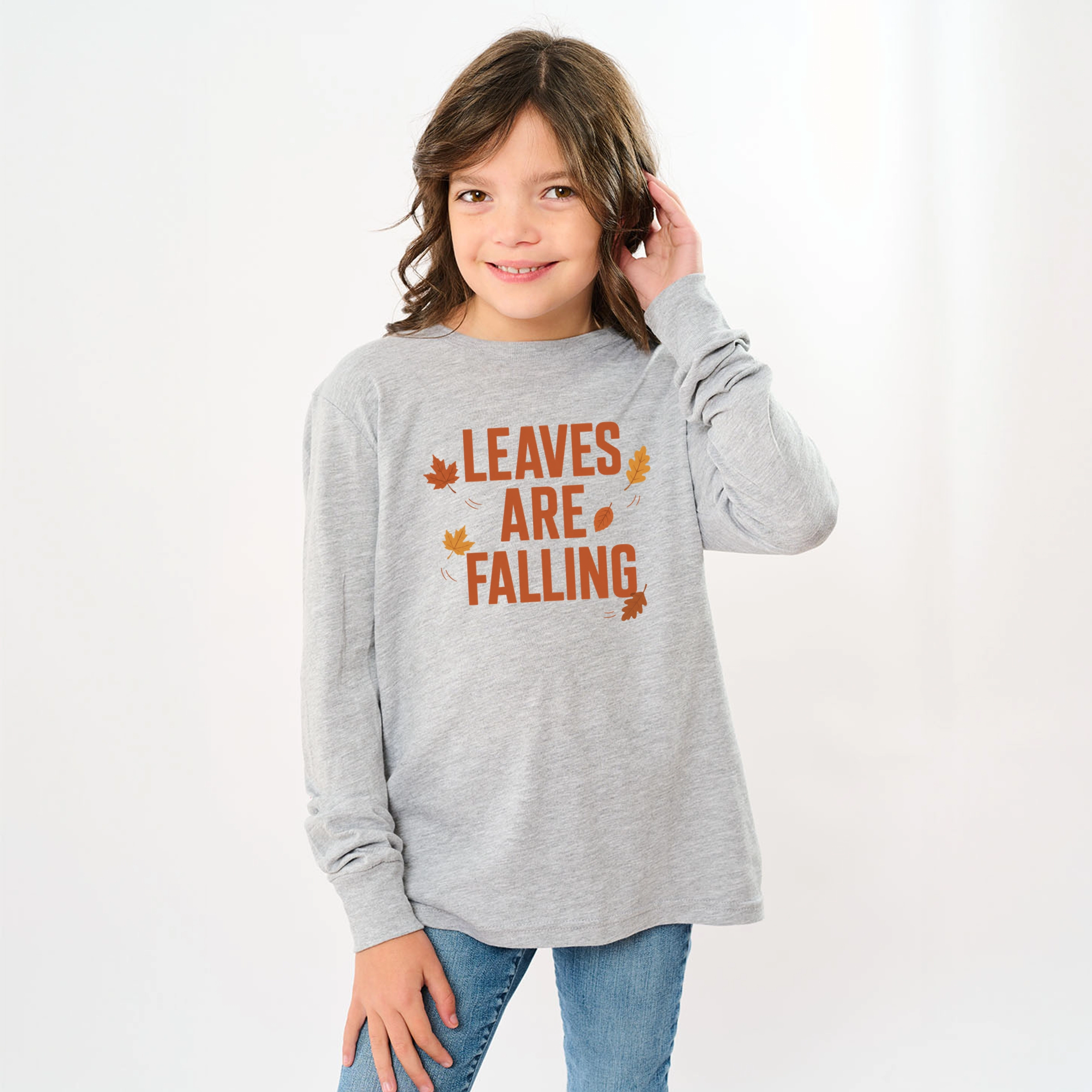The Juniper Shop - Youth Long Sleeve Graphic T-Shirt Leaves Are Falling Orange