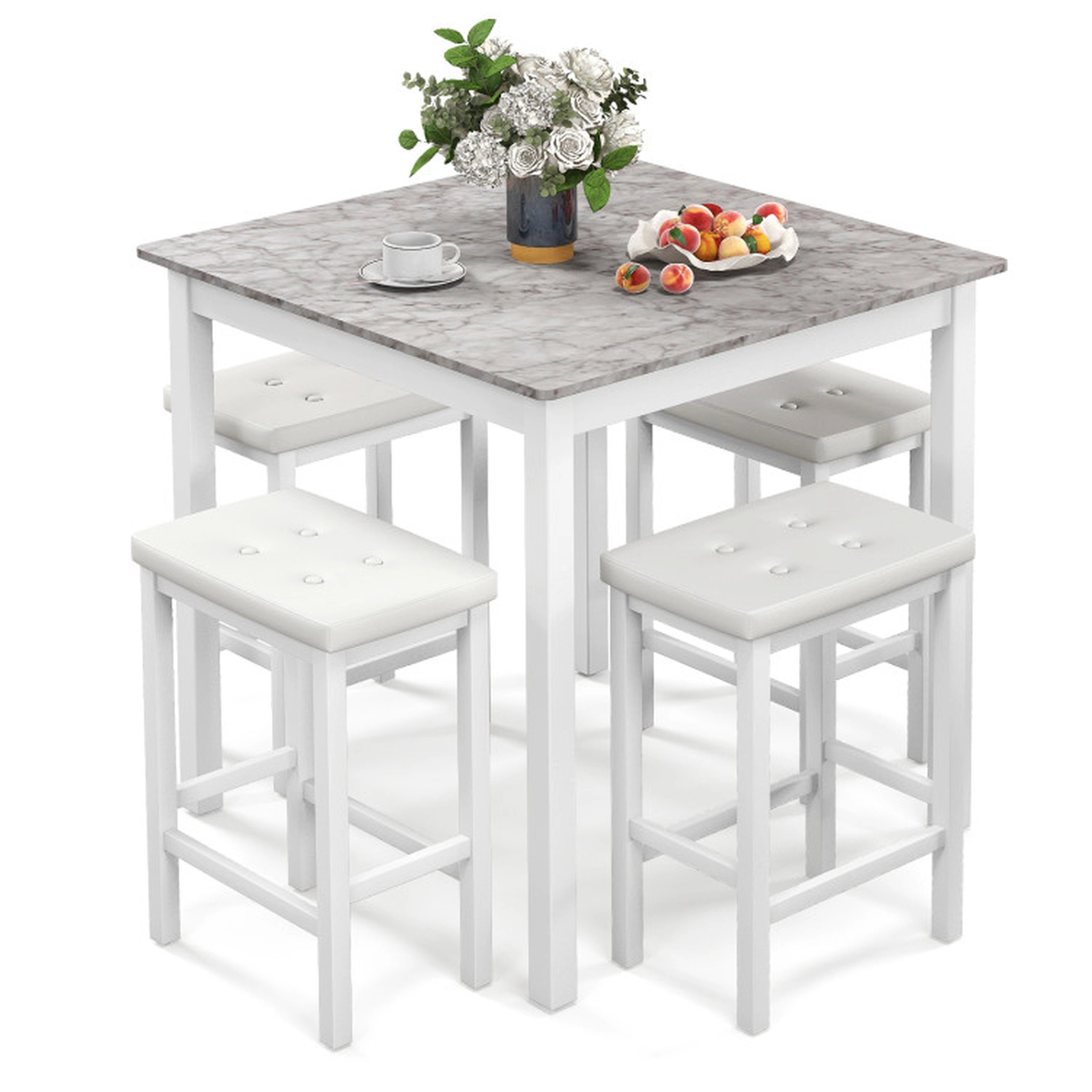 SUGIFT 5-Piece White Counter Height Table Set with 4 Padded Stools