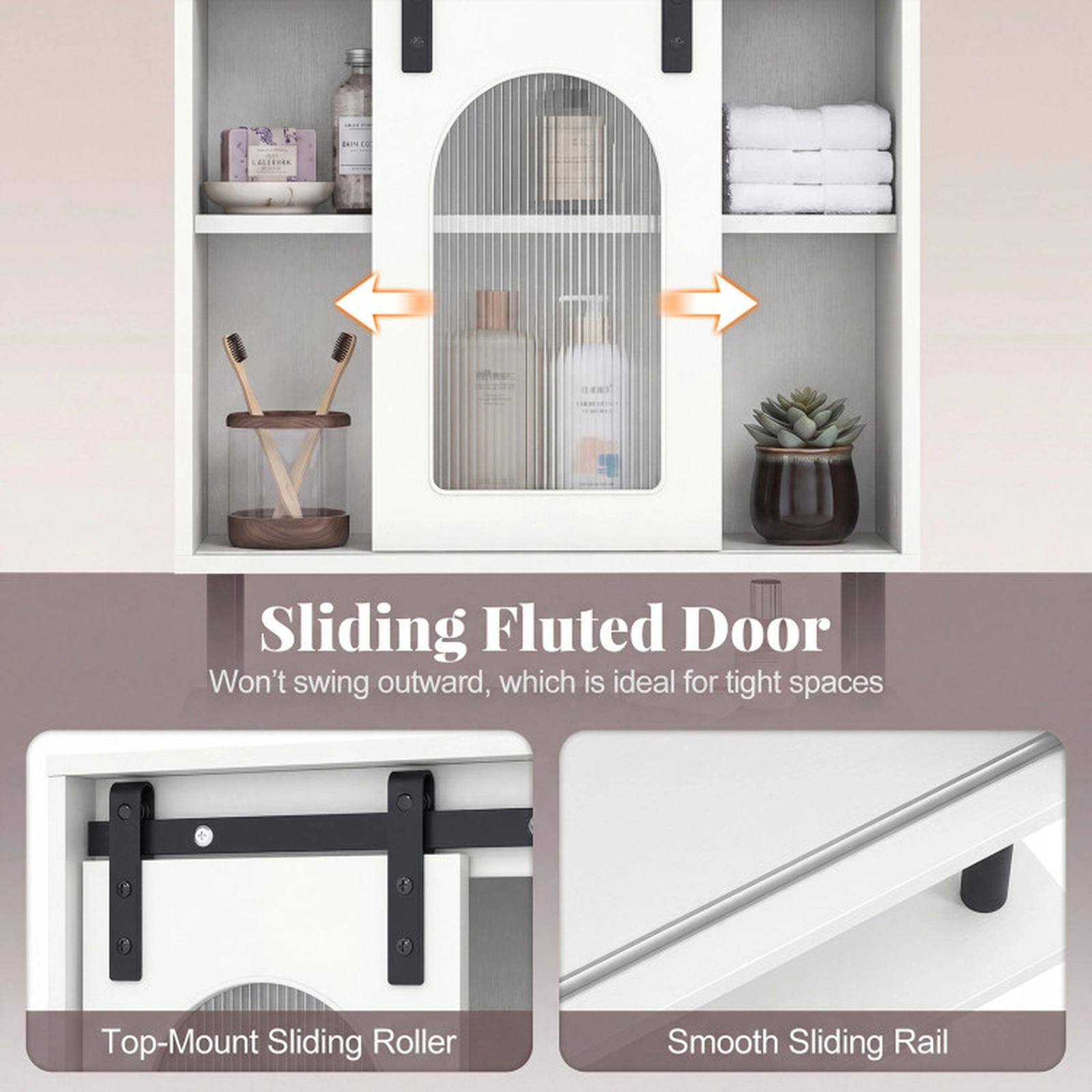 SUGIFT Sliding Barn Door Hanging Bar 3 Hooks Wall Bathroom Storage Cabinet 20-in x 8-in x 27.5-in 66-lb Capacity White