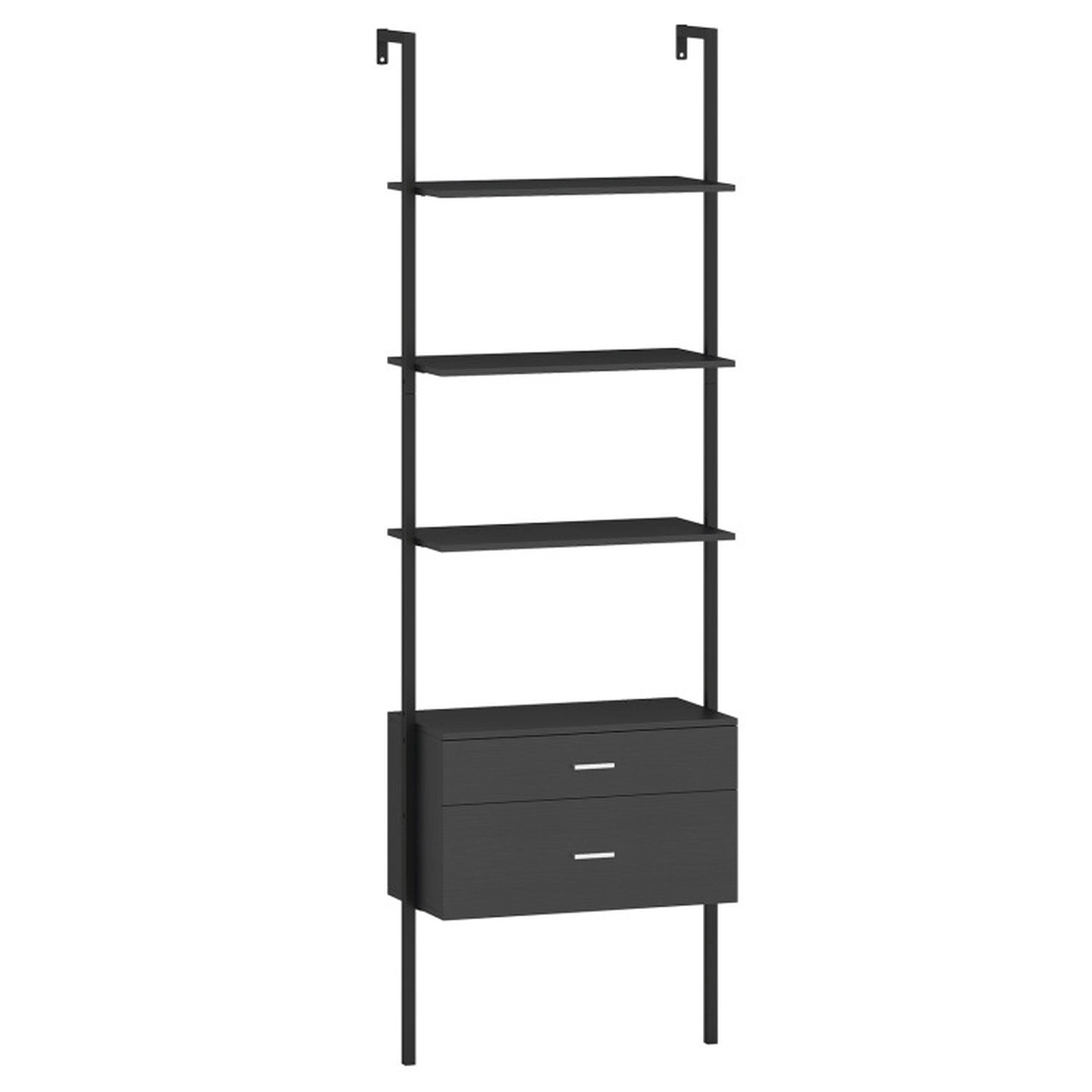 SUGIFT 6-Tier Black 72.5-in Tall Ladder Shelf Bookshelf with 2 Drawers Metal Frame and Raised Legs