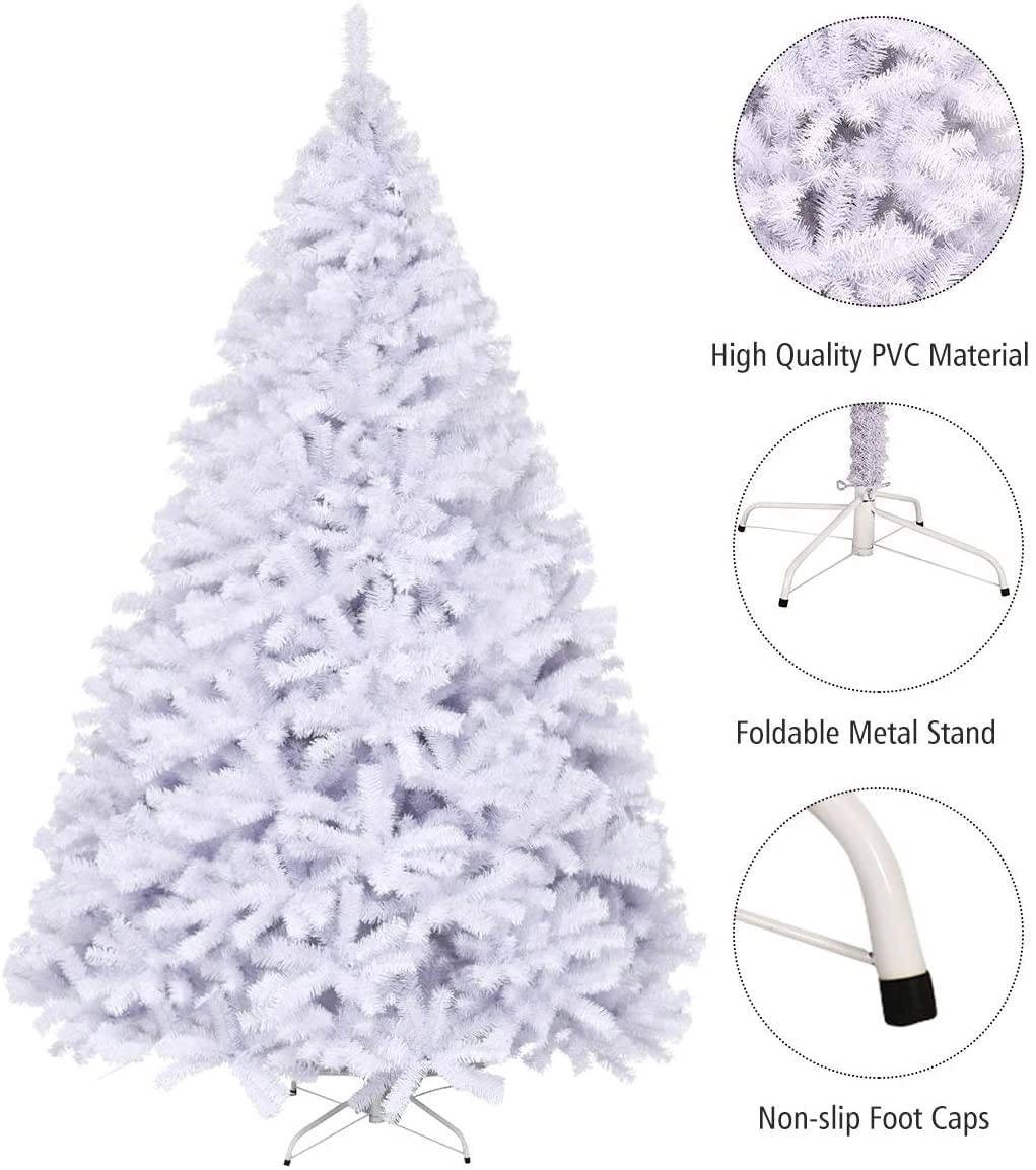 Glintex 9-Ft White Christmas Tree with 2132 Branch Tips and Foldable Iron Base, White