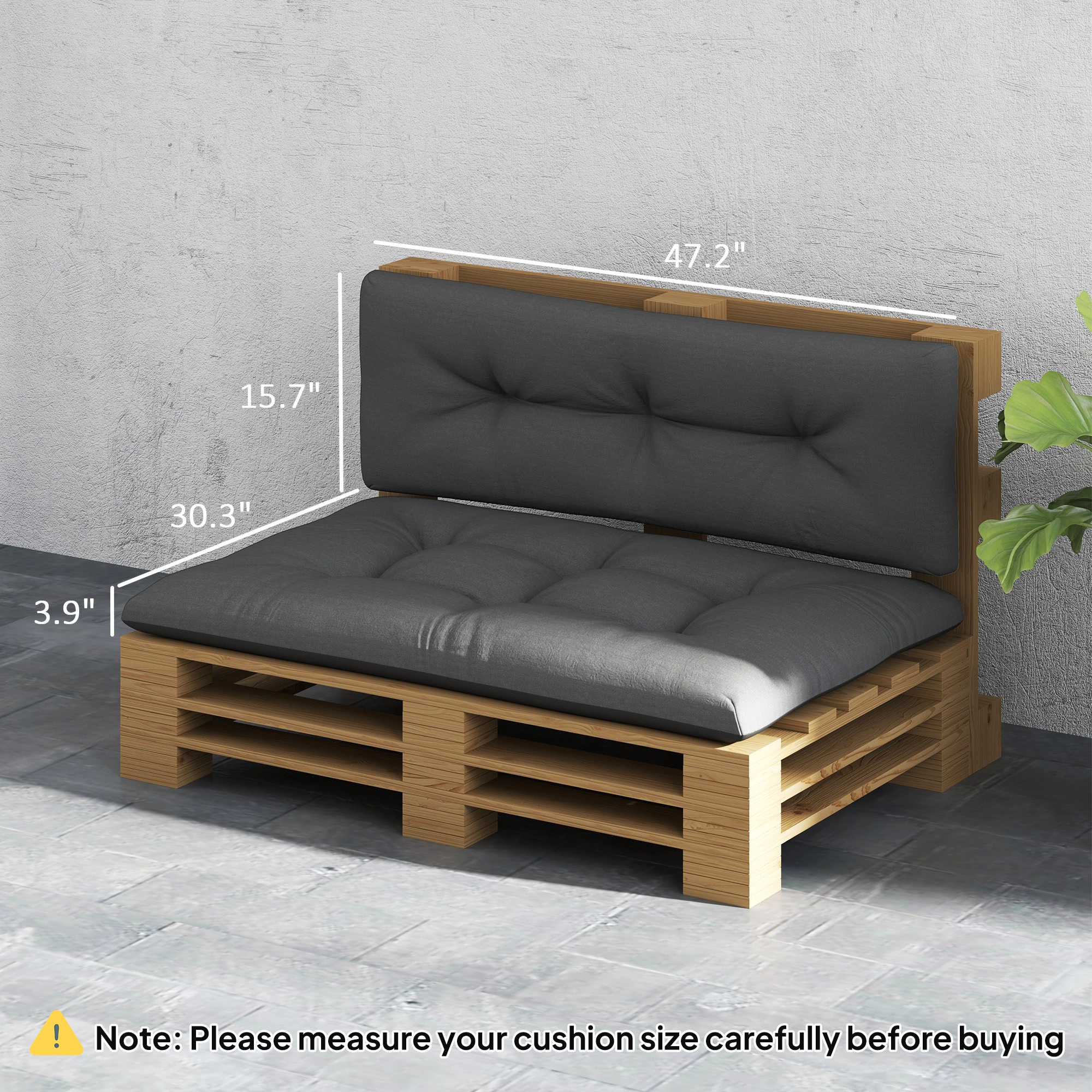 HONGGE 2 Seater Pallet Cushions Outdoor 3.9" Thick Replacement - Tufted Design for Garden Patio
