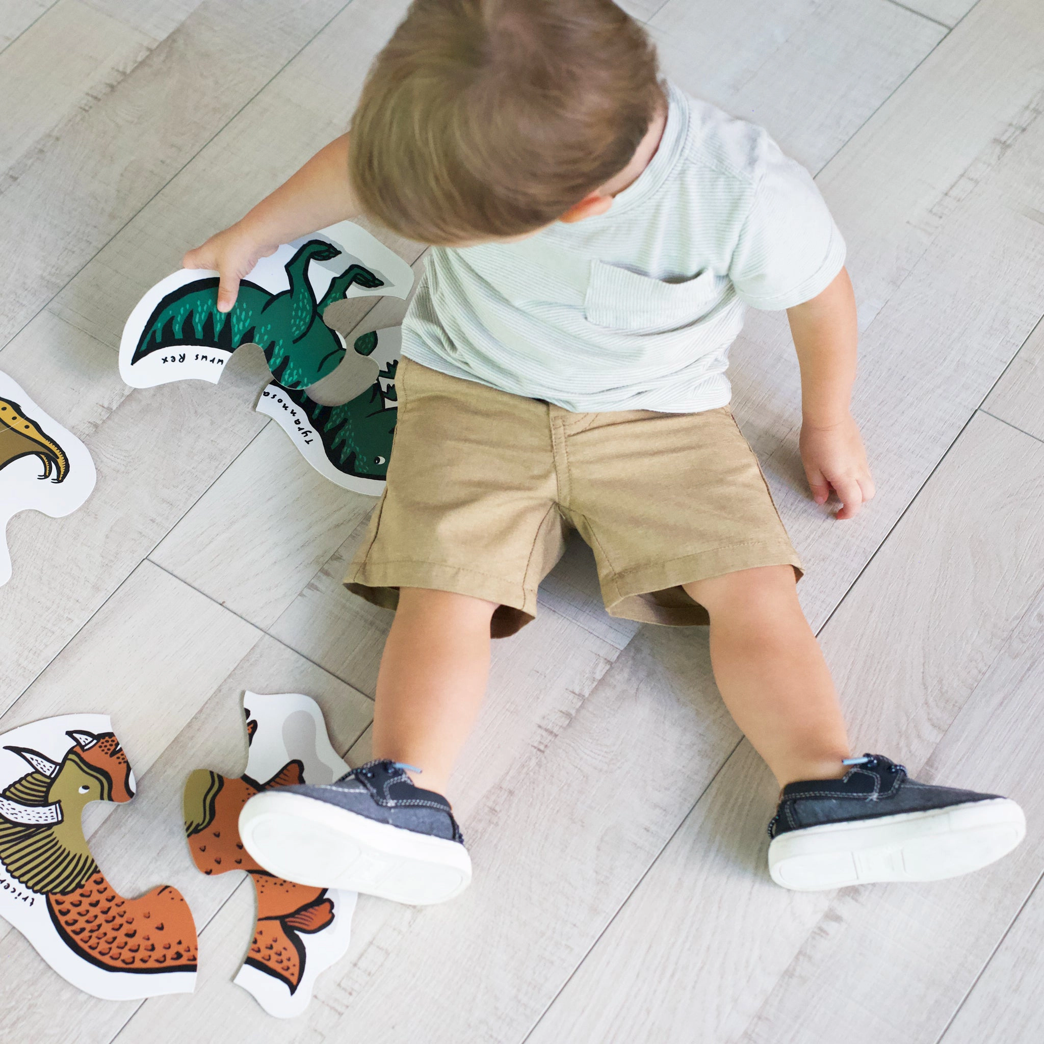 Wee Gallery Grow With Dinos Organic Cotton Growth Chart and 6 Beginner Dinosaur Puzzles