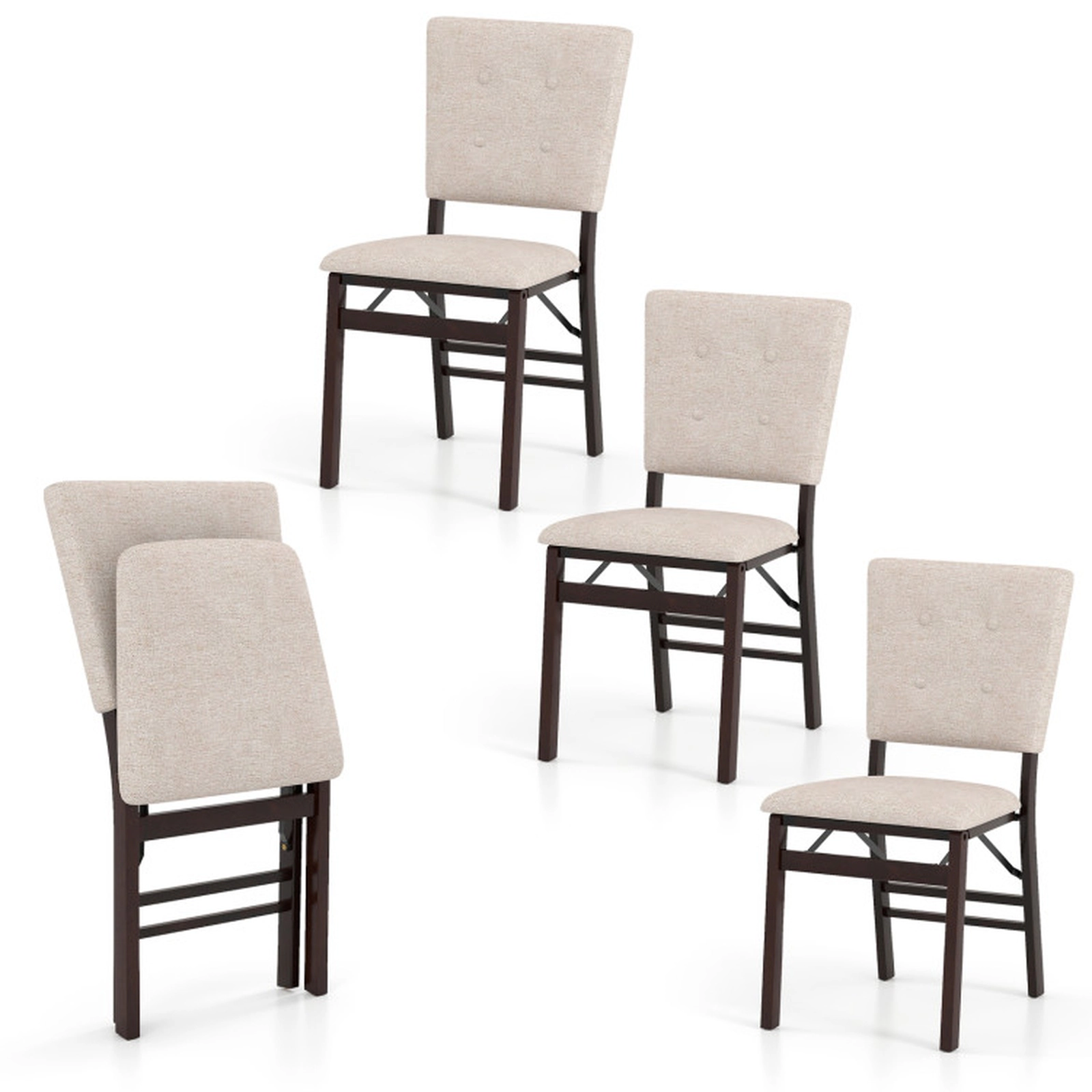 SUGIFT Foldable Armless Dining Chair Set of 4 with Padded Seat and Tilt Backrest 353-lb Capacity Beige