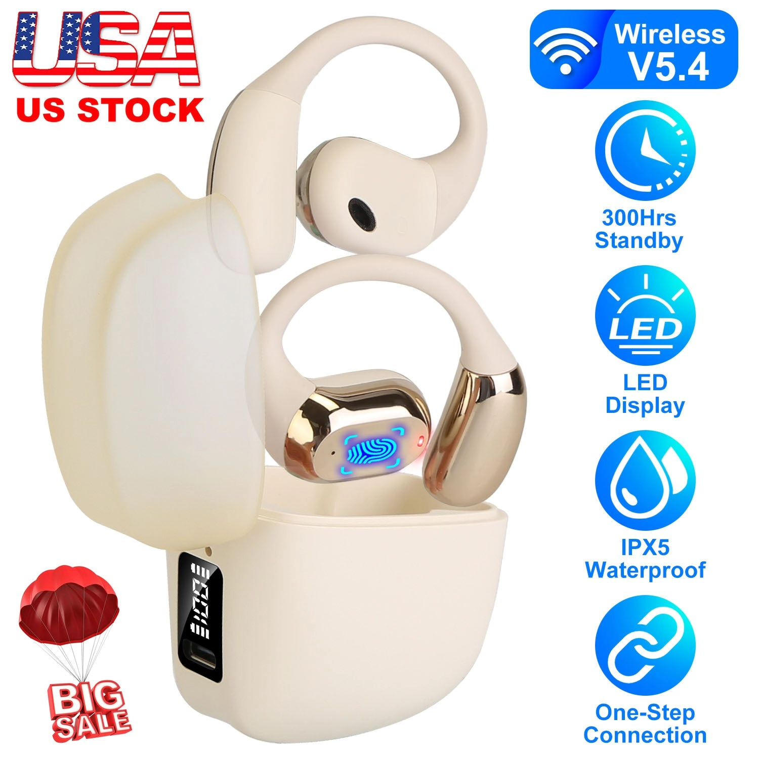 GBruno Wireless Open Ear Earbuds With LED Display