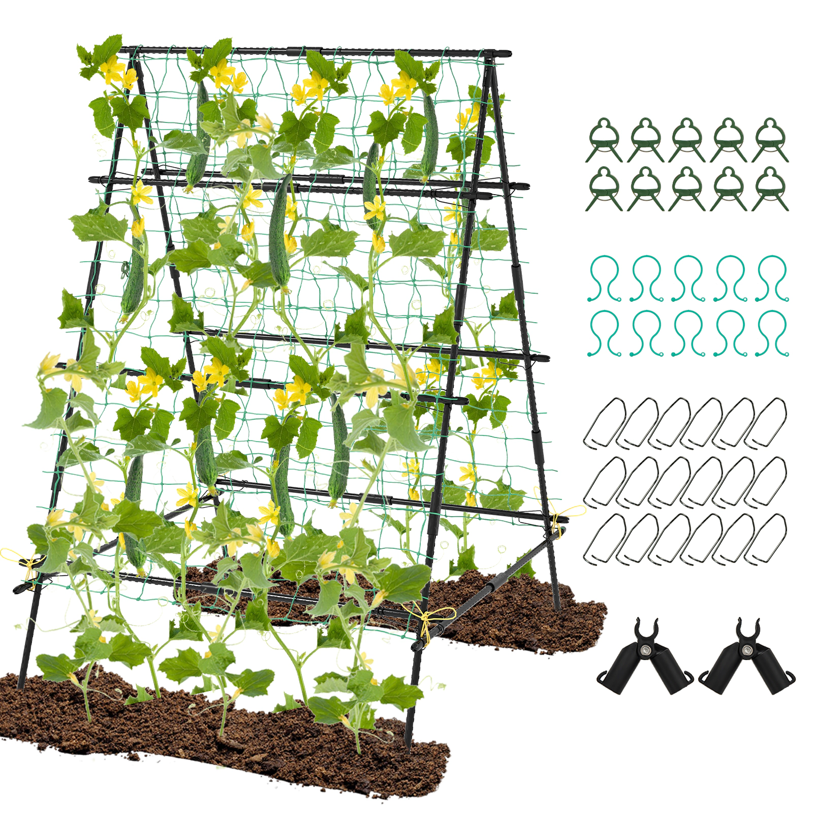 LJG A-Frame Garden Cucumber Trellis with Netting for Climbing Plants Outdoor