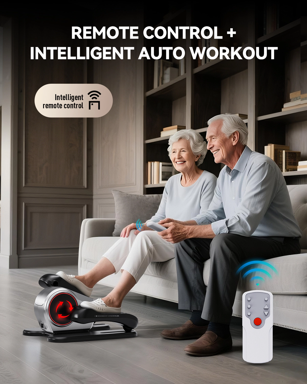 HARISON Under Desk Elliptical Machine for Senior, Mini Seated Elliptical with 12-Level Magnetic Resistance, LCD & Remote