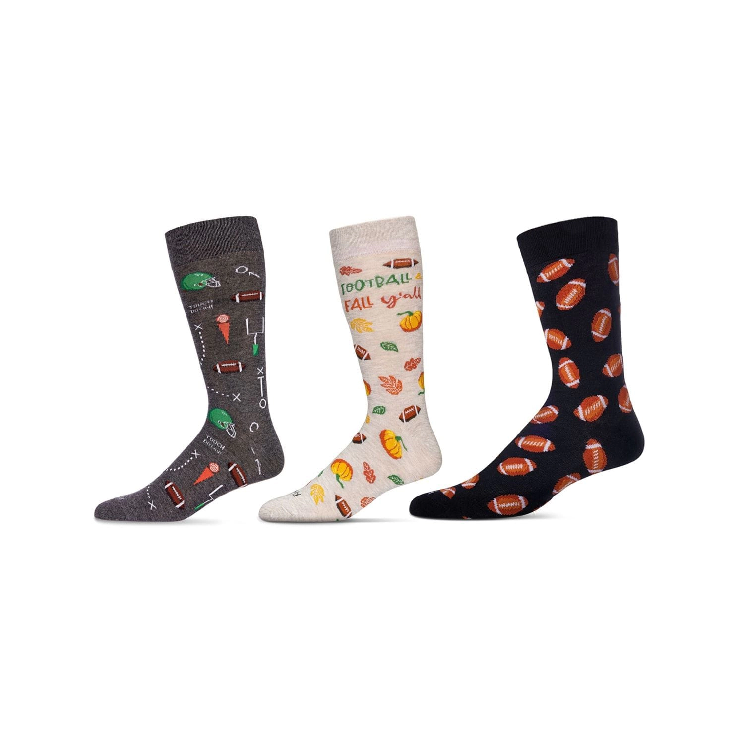 MeMoi 3 Pair Men's Sports-Themed Rayon-Blend Novelty Crew Socks
