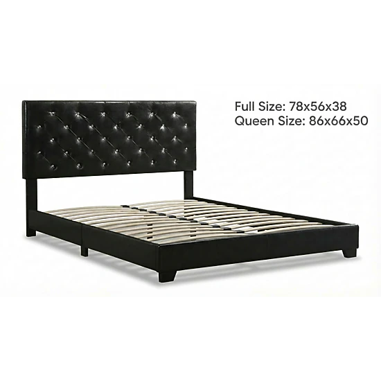 Flynama PU Leather Platform Bed with Tall Tufted Headboard, Wooden Slats, Easy Assembly