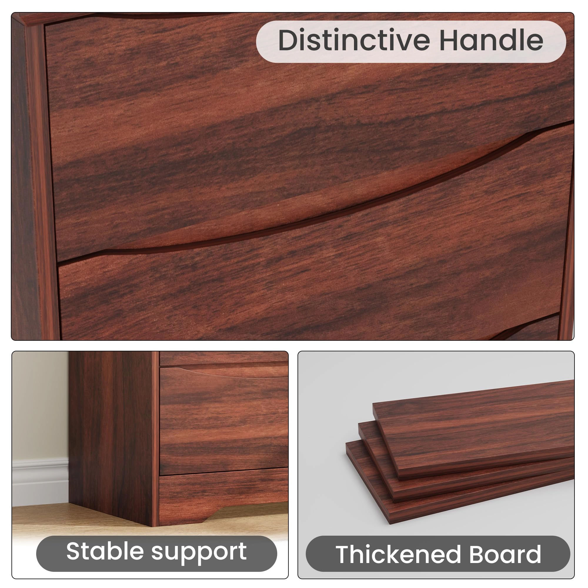 3 Drawer Dresser with Hidden Handles, 29.5" Tall Wooden Storage Chest for Bedroom Living Room Hallway