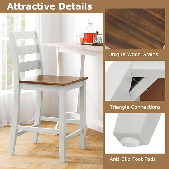 Hivvago Modern Counter Height Stools with Angled Backrest and Built-In Footrest - Set of 2