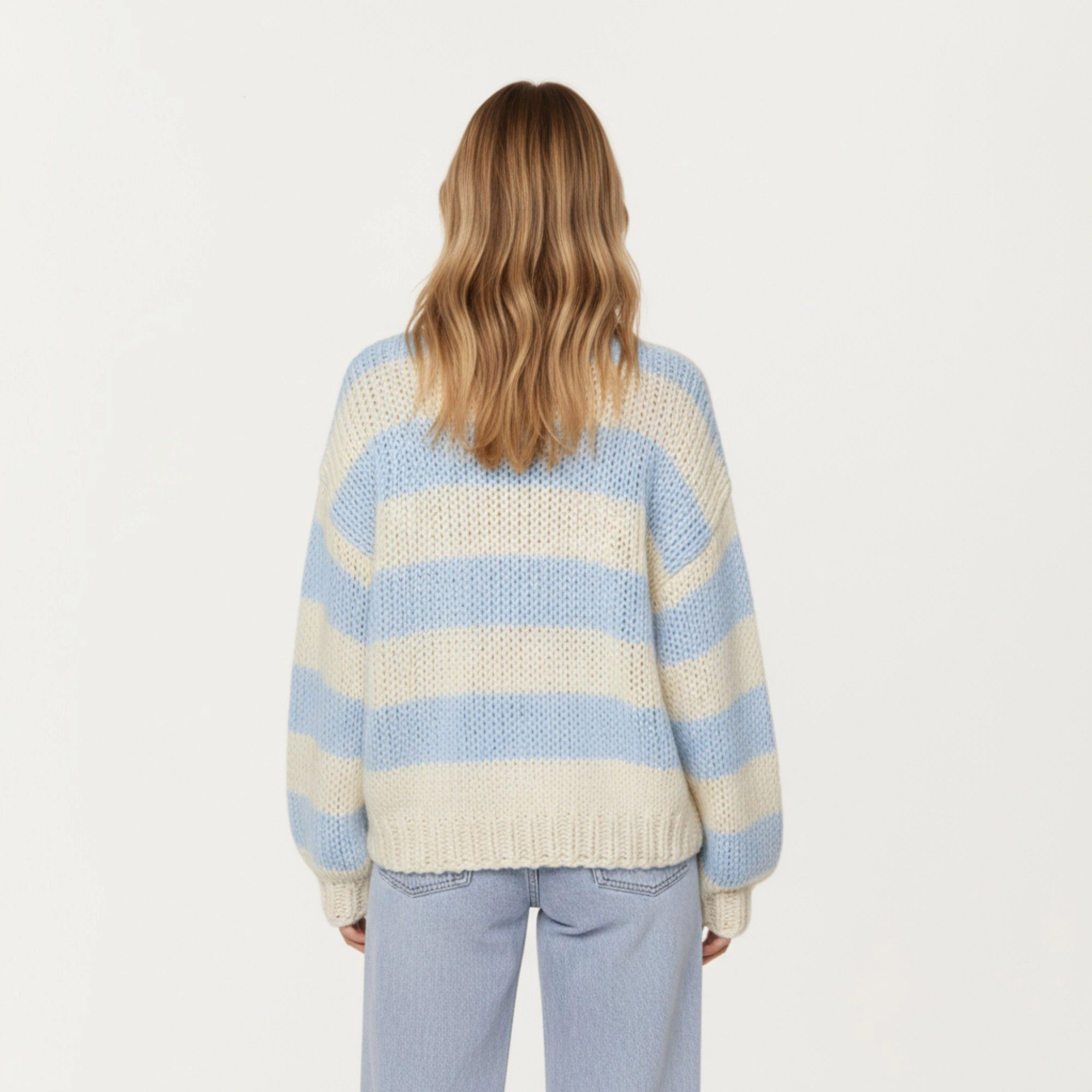 Anna-Kaci Women's Oversized Striped Knit Sweater with Soft Chunky Texture Slouchy Off-Shoulder Fit