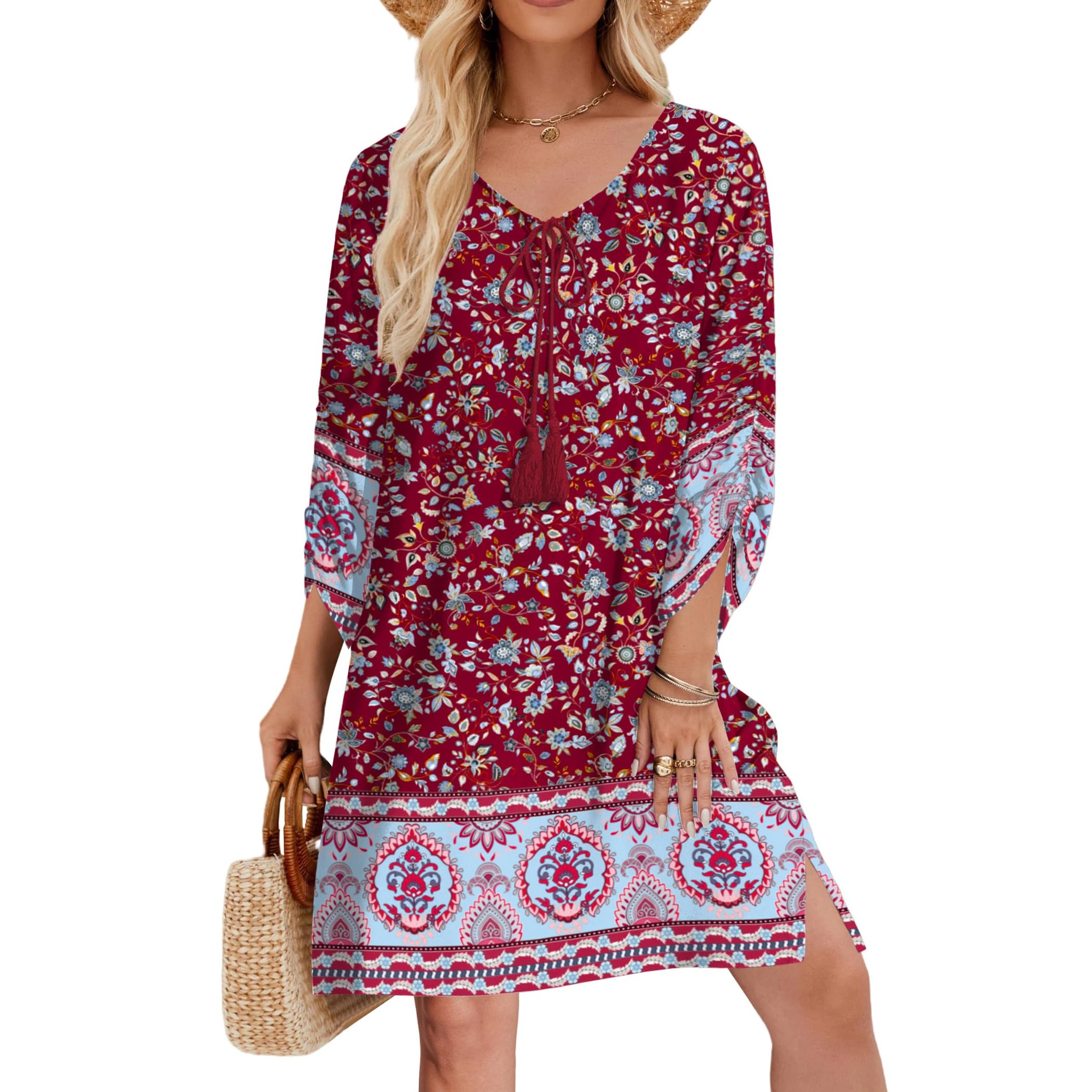 Zeagoo Women's Split Tie Neck Three Quarter Sleeve Knee Length Dress