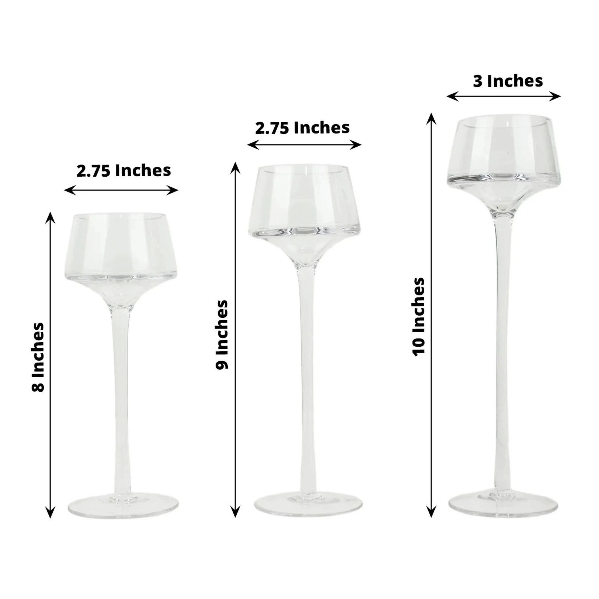 Home Collection Clear Long Stem Glass Candle Holder Vases Set of 3