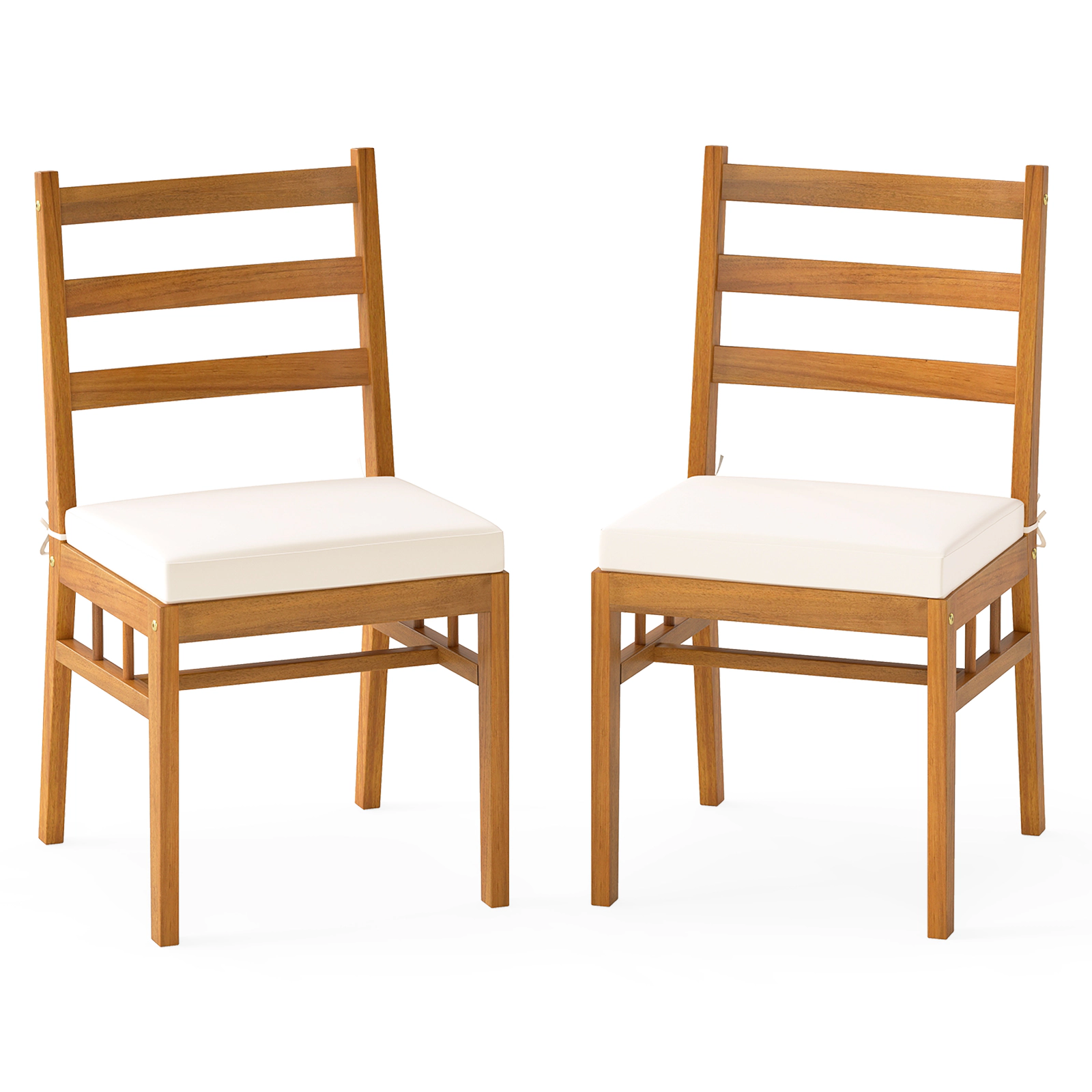LJG Solid Acacia Wood Patio Chair Set of 2 Armless Chair