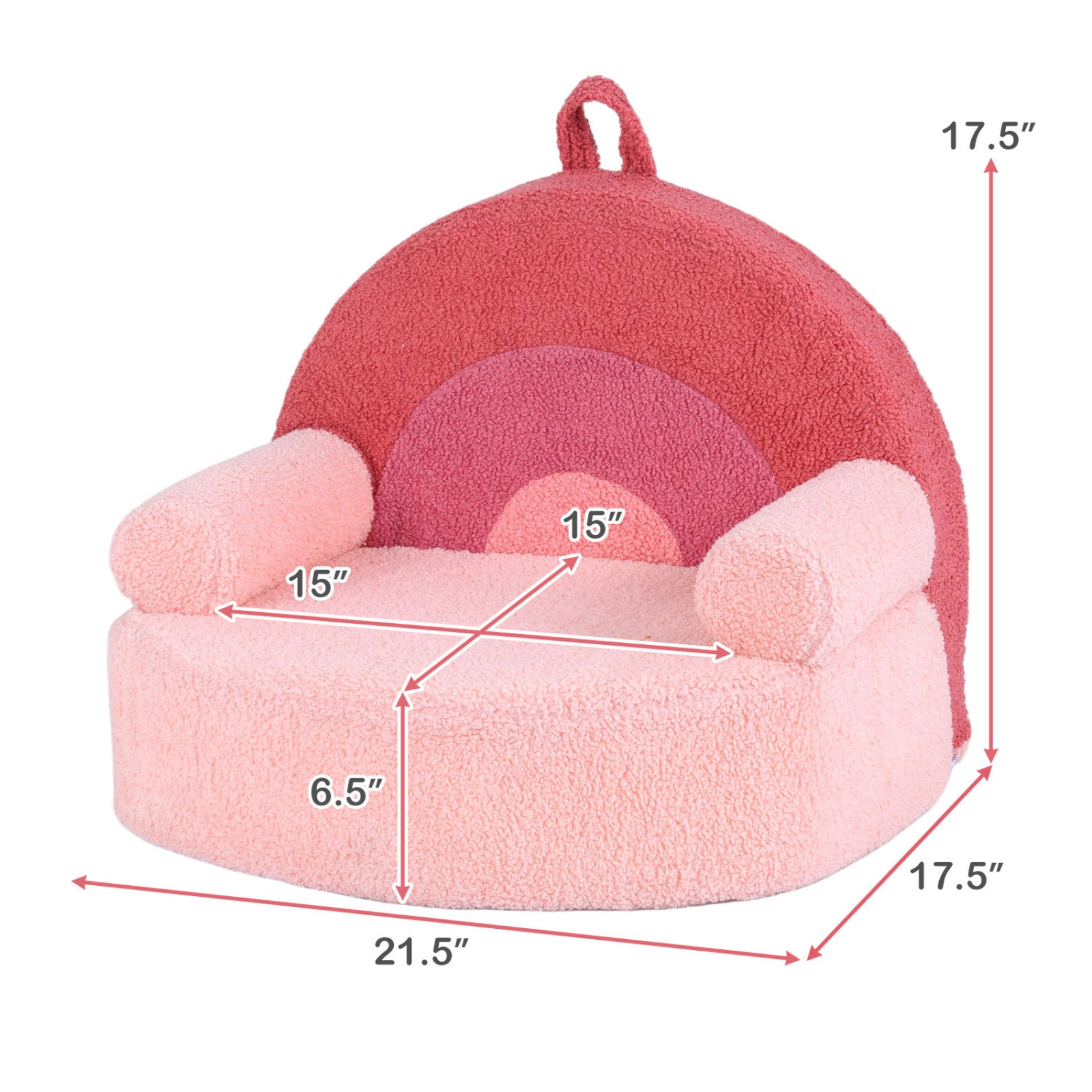 SUGIFT Pink Rainbow Back and Teddy Fleece Cover Kids Foam Couch Toddler Armchair
