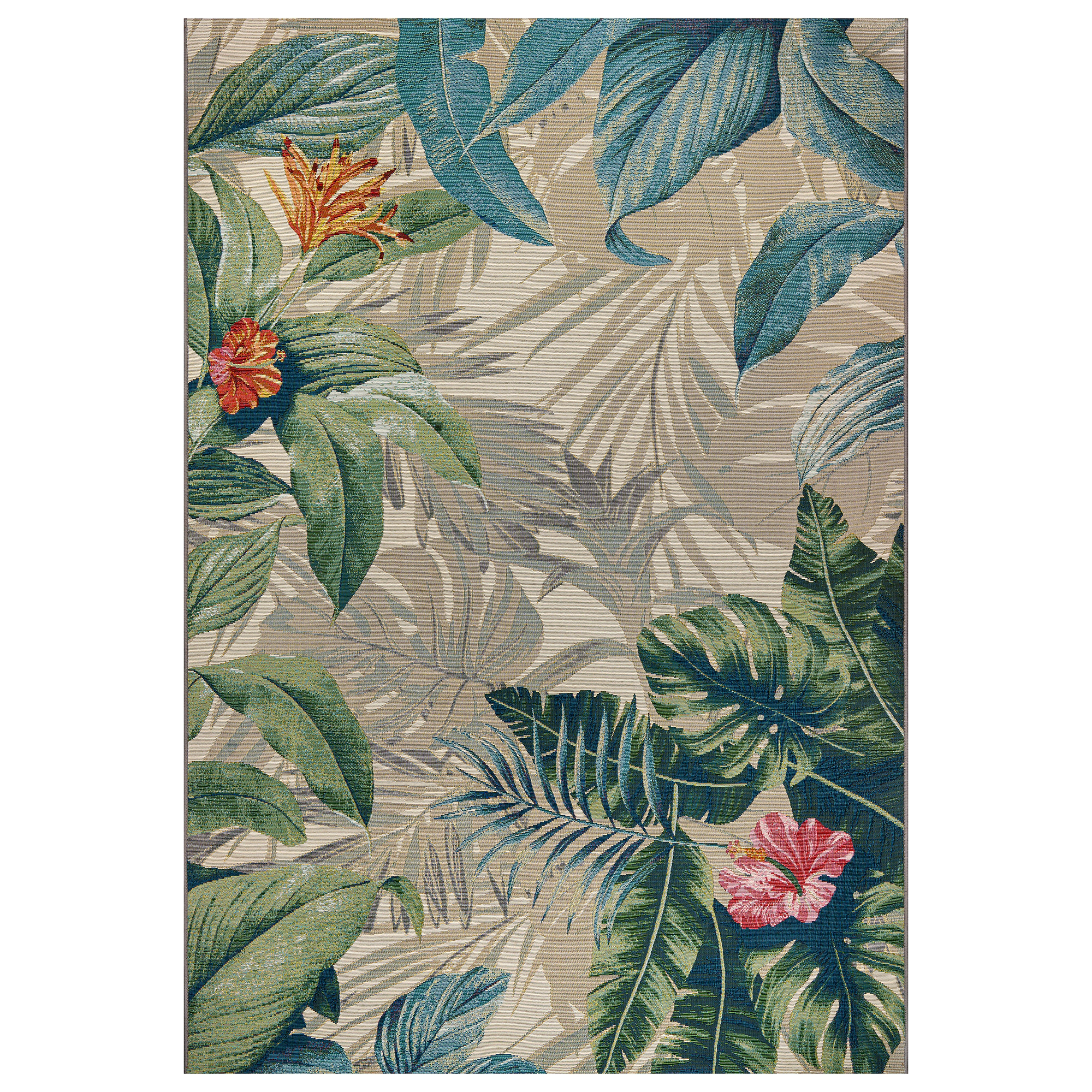 World Rug Gallery Tropical Botanical Floral Indoor/Outdoor Area Rug, Easy-Clean Patio Rug