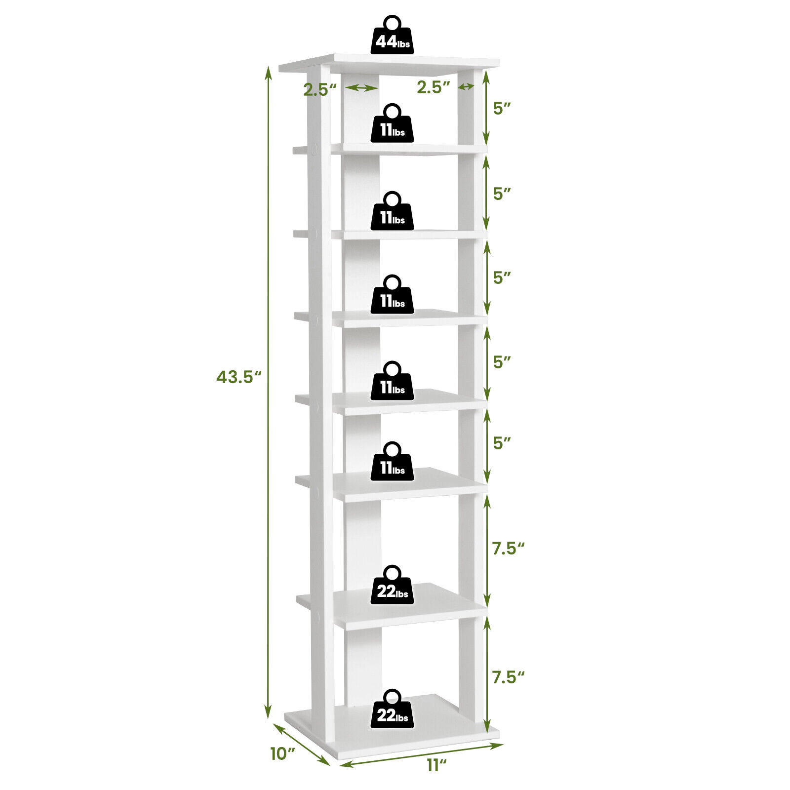 SlickBlue 7 Tier Shoe Rack Tower with Adjustable Boot Storage