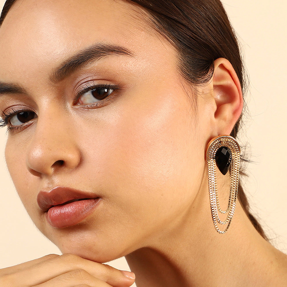 SOHI Women's Black Teardrop Chain Drop Earrings