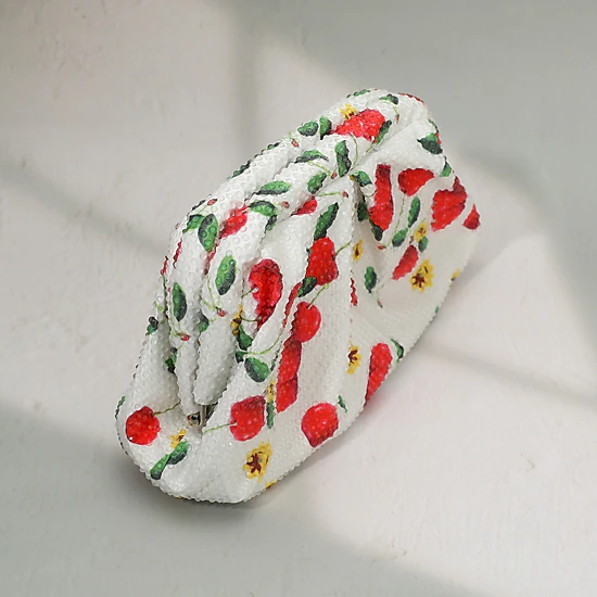 Fashnzfab Bling Studded Cherry Floral Pattern Evening Clutch Bag Crossbody Bag