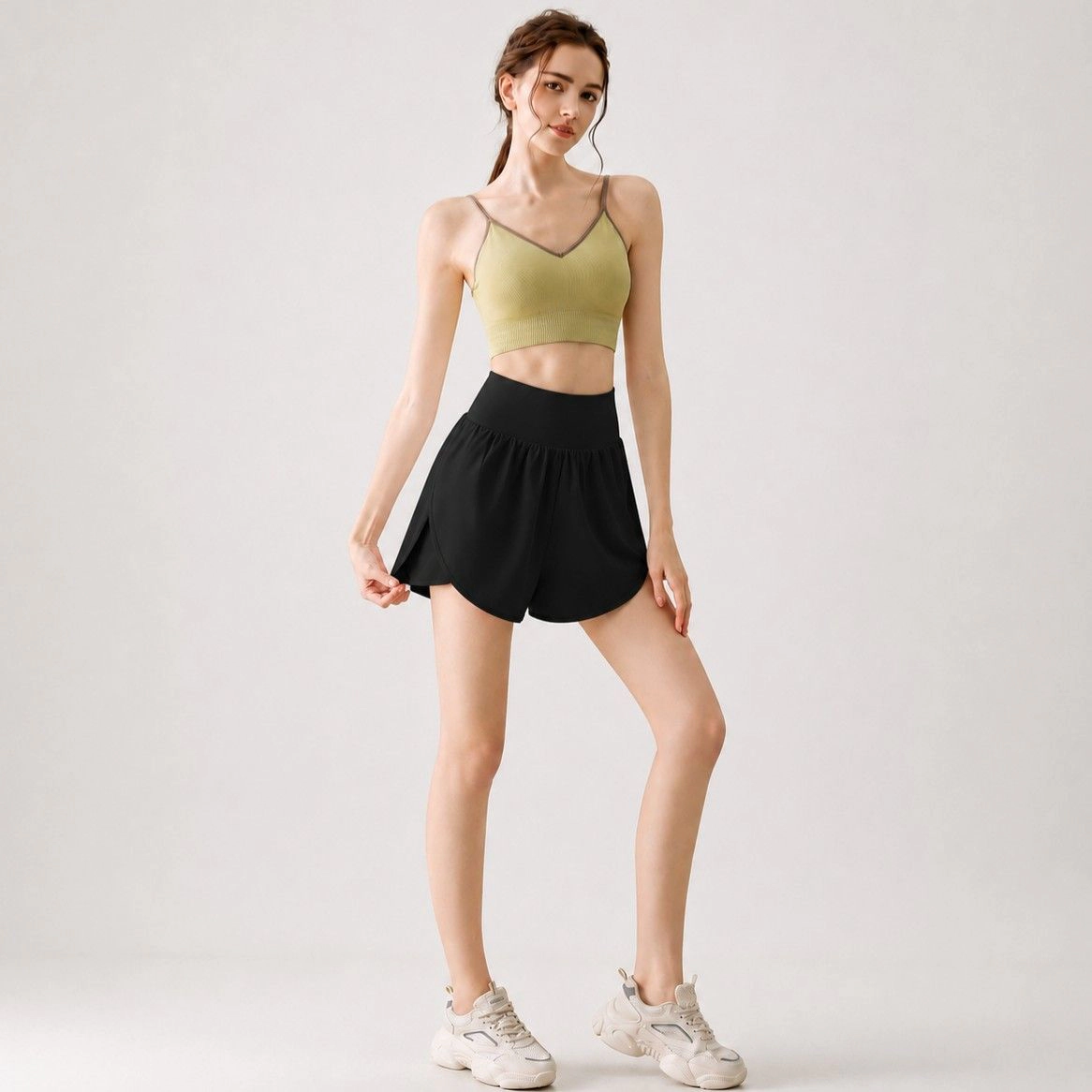 Anna-Kaci Women's High Rise Running Shorts with Curved Hem and Side Pocket