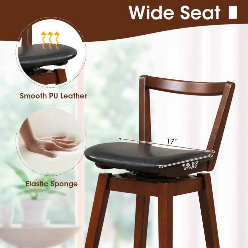 Hivvago Rotating PU Leather Bar Chair with Padded Seat and Ergonomic Backrest