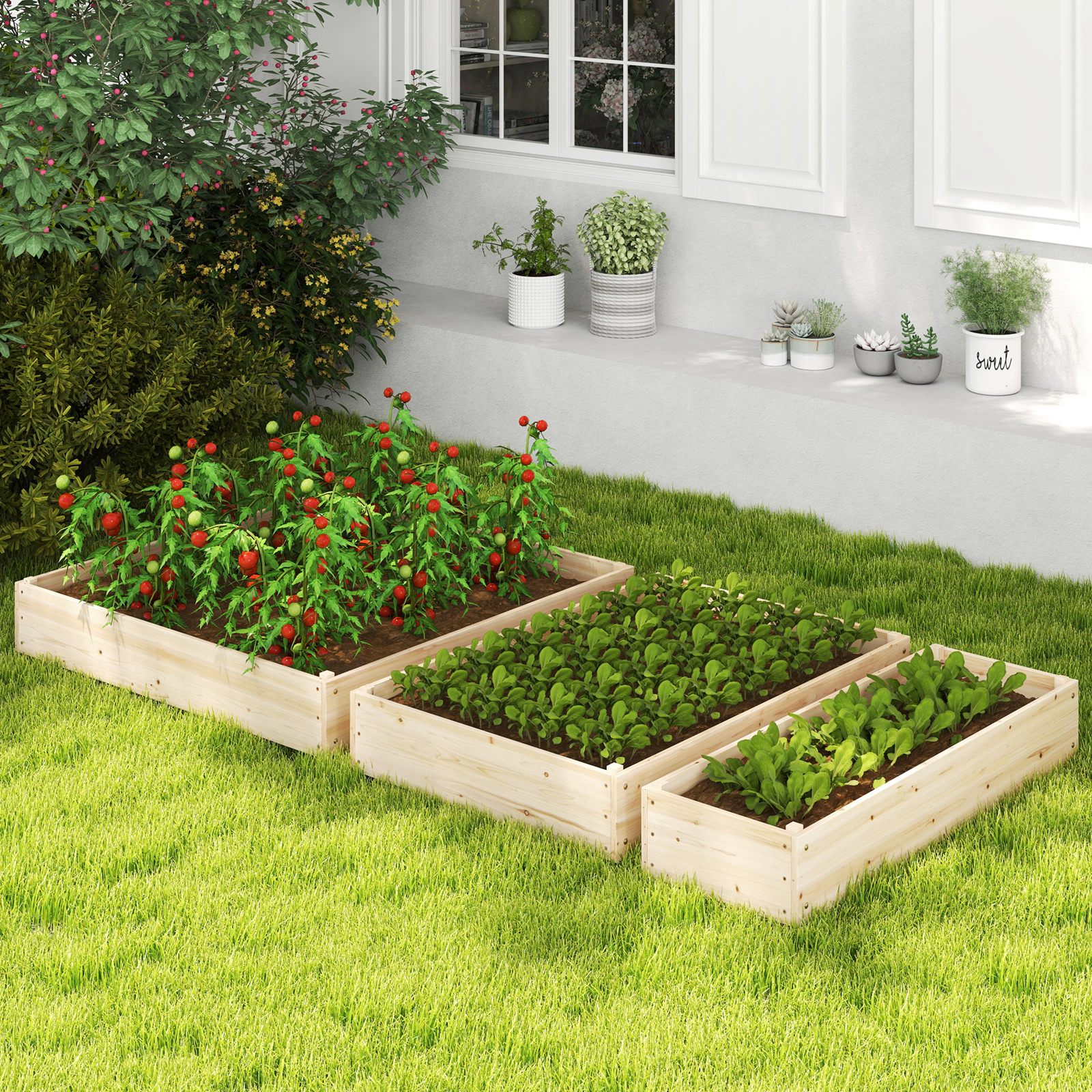LJG 3-Tier Raised Garden Bed with Lattice Trellis and Open-Ended Base