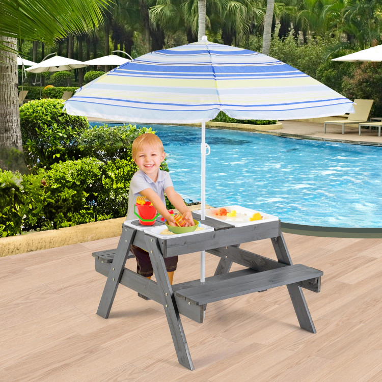 Hivvago Kids Picnic Table Set With 3 Removable Bins