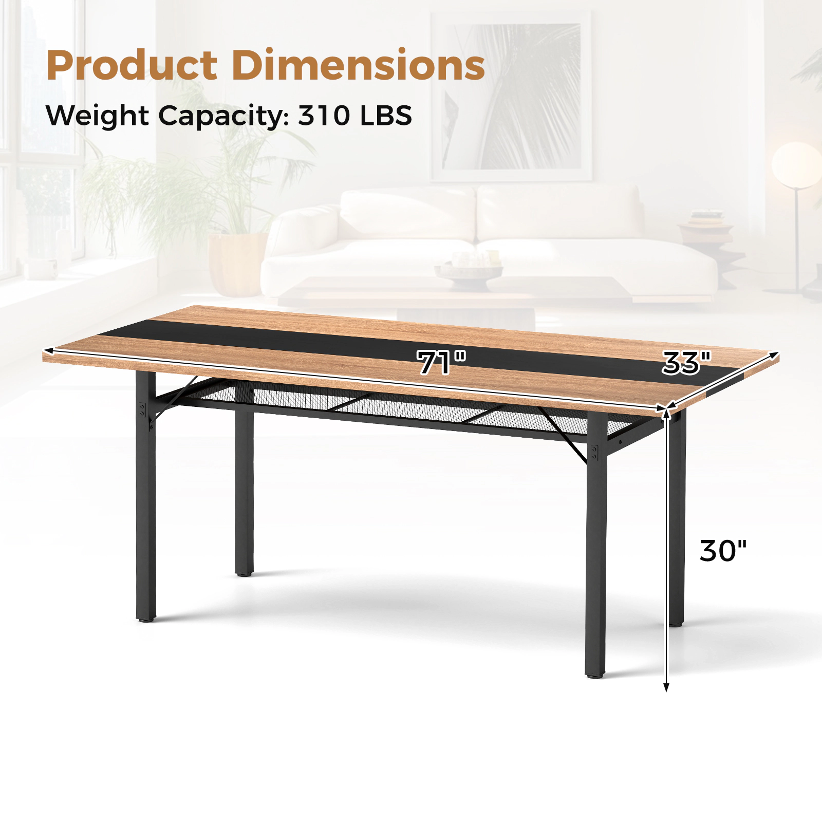 LJG 6 Feet Dining Table with Heavy-Duty Metal Frame for 6-8 People