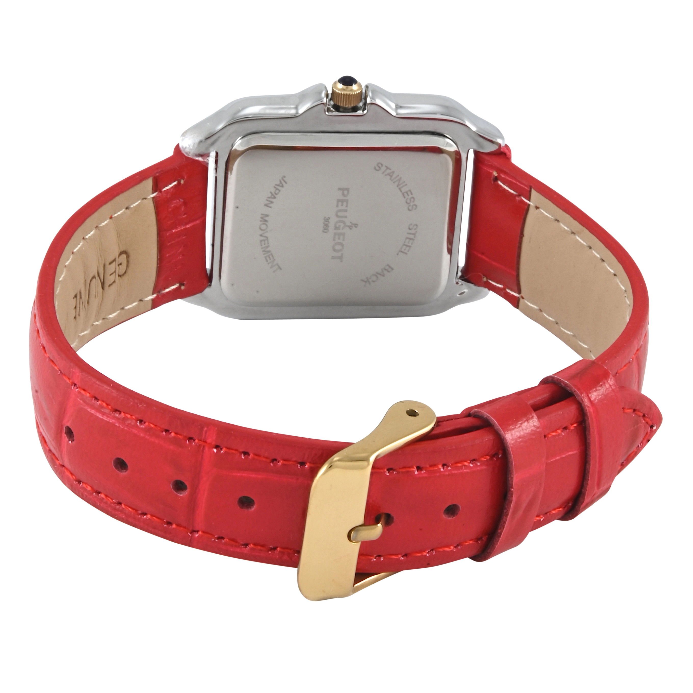 Peugeot Women's Watch 36mm Square Tank Shape Red Leather Strap Watch