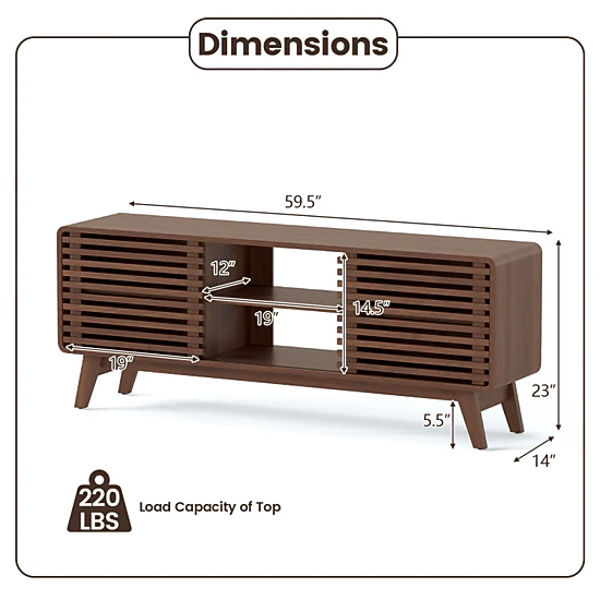 Hivvago Tv Stand For Tvs Up To 65" With Sliding Doors And Adjustable Shelves For Living Room