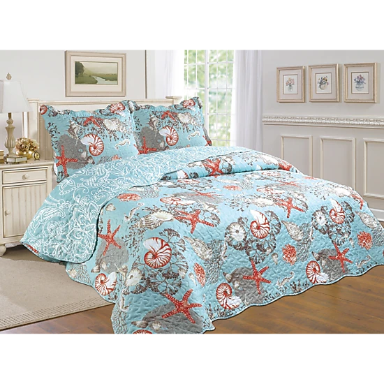 J&V TEXTILES 100% Microfiber Coastal Reversible Quilt Set