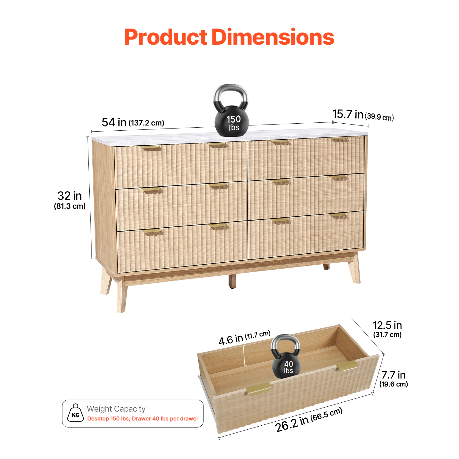 HONGGE Fluted Wooden Chest of Drawers with Sliding & Anti-tip Device
