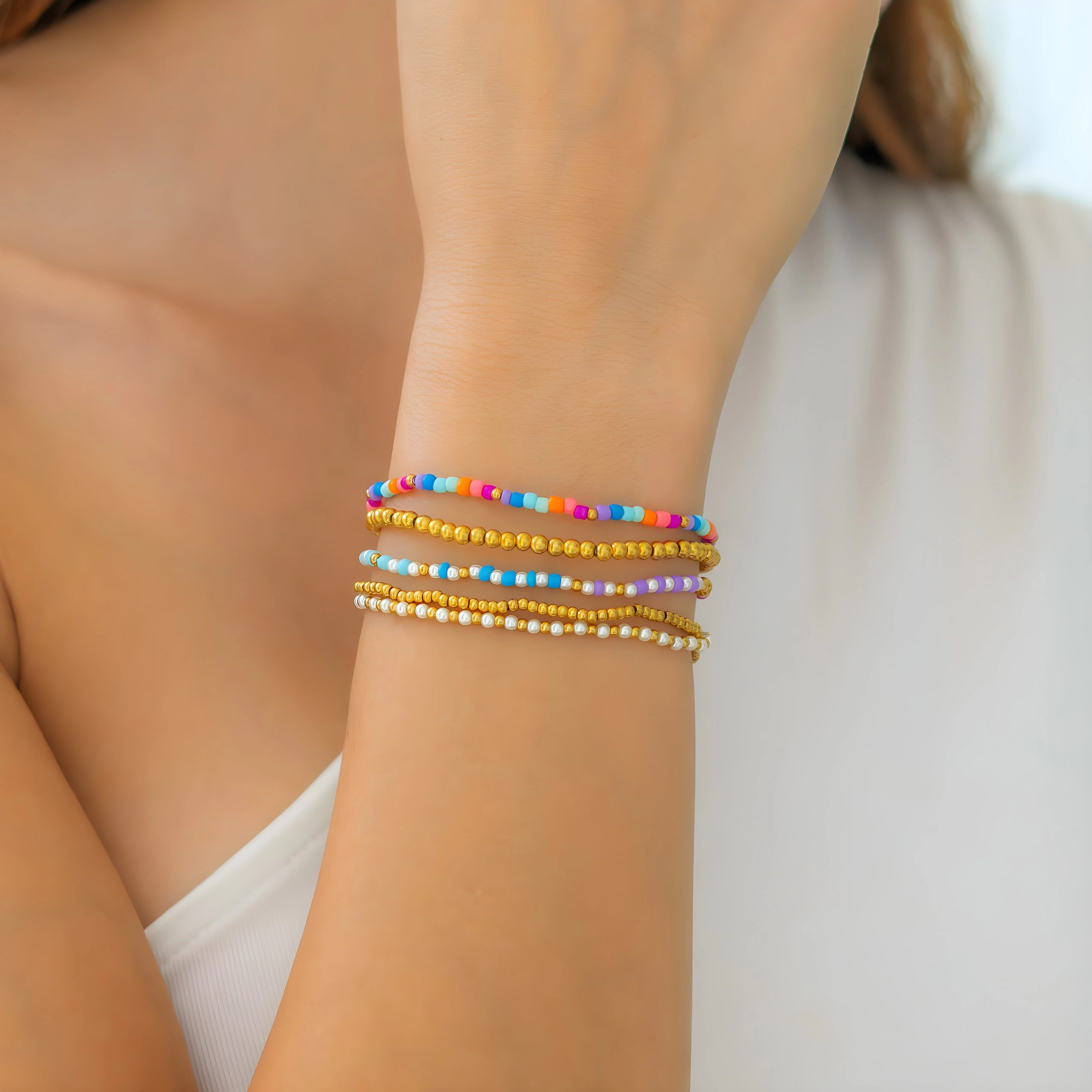 Mint & Lily Women's Summer Beaded Bracelet Stacking Set