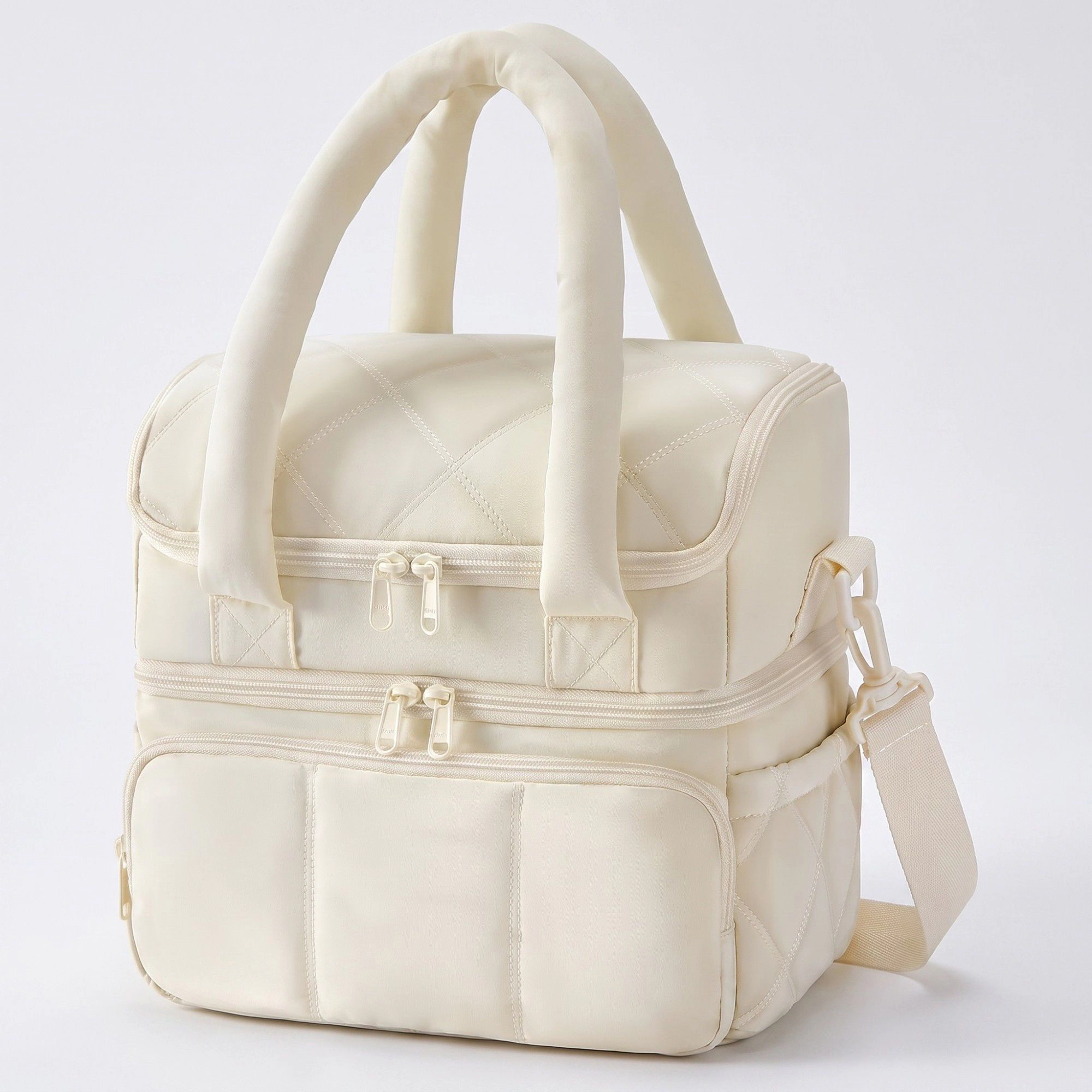Alilang Women's Quilted Multi-Compartment Lunch Tote Bag with Padded Top Handles and Detachable Strap 10x10x7.1in