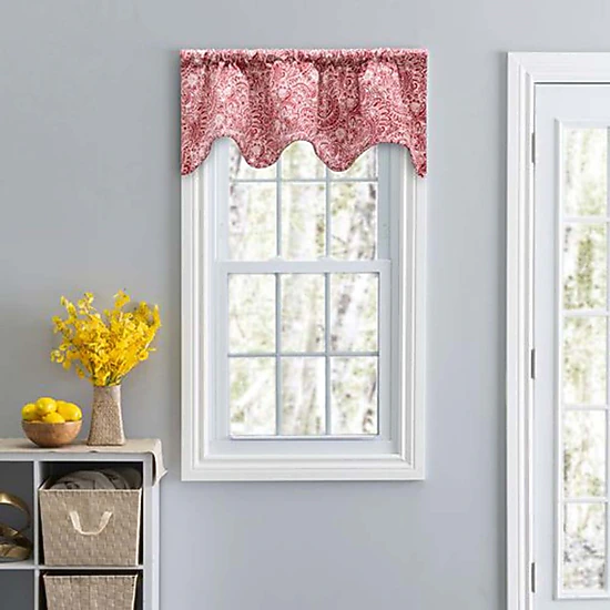 Ellis Segovia Printed Paisley Pattern on Ground 3" Rod Pocket High Quality Scallop Valance Lined 50"x16" Red