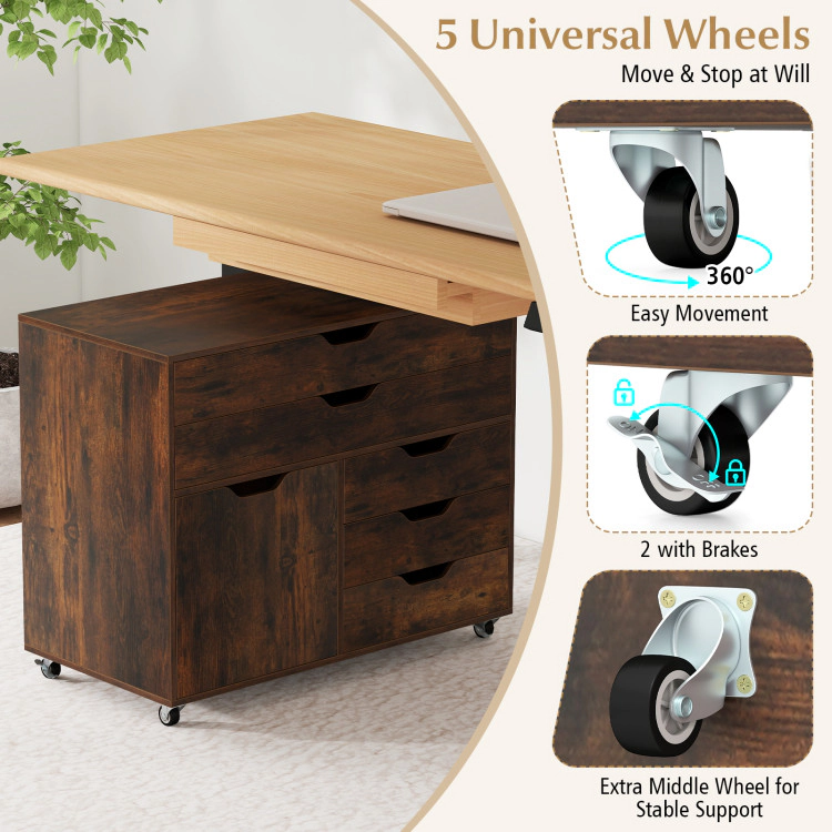 Hivvago Modern Vertical 5-Drawer Mobile Chest with Door 5 Casters