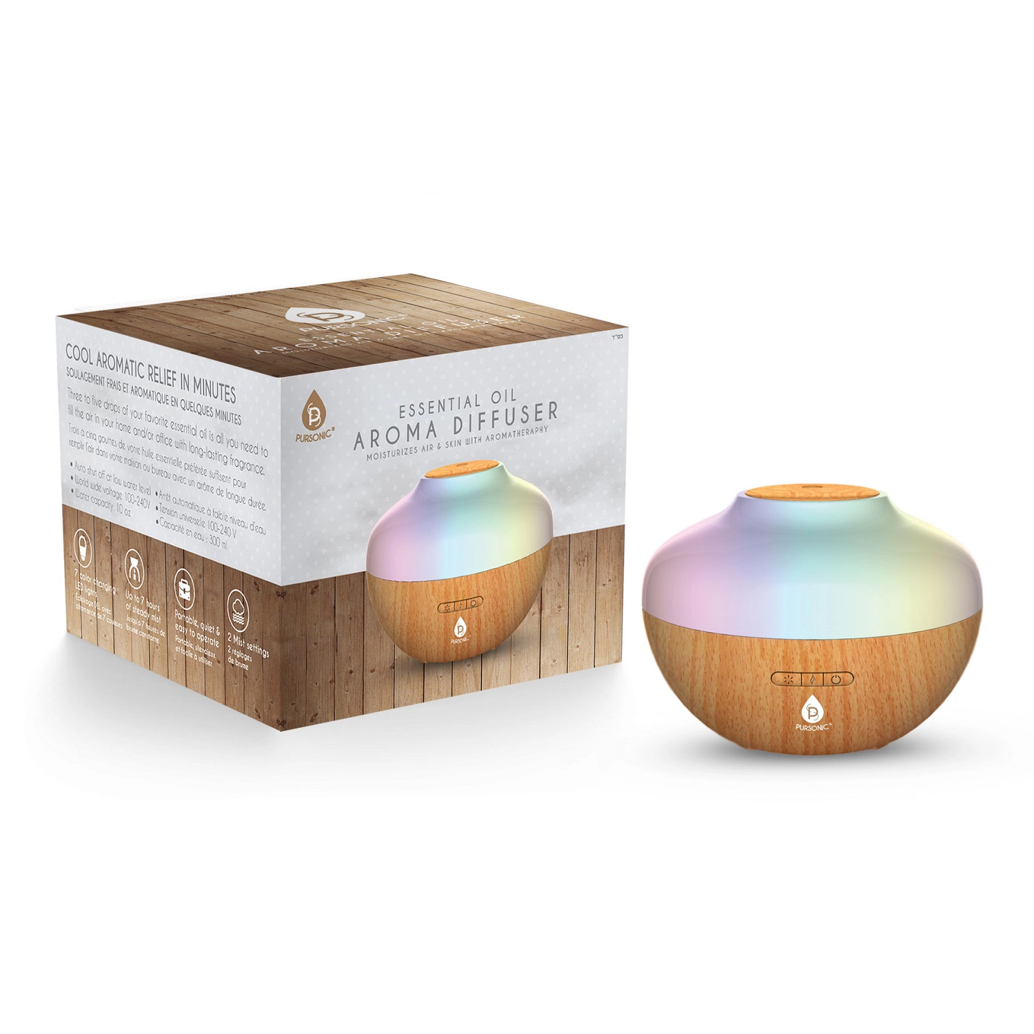 Pursonic Unisex Ultrasonic Essential Oil Aroma Diffuser with 7 Color LED Lights