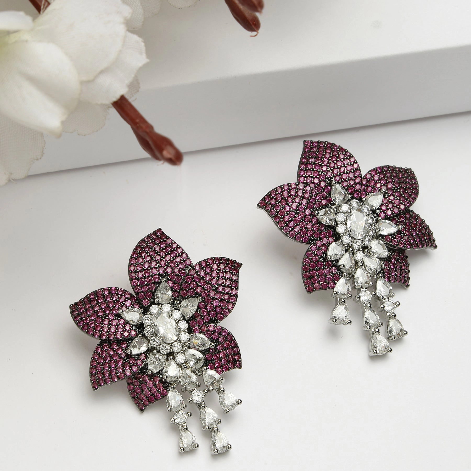 AGP PARIS Womens Diva Collection Floral Drop Stud Earrings
