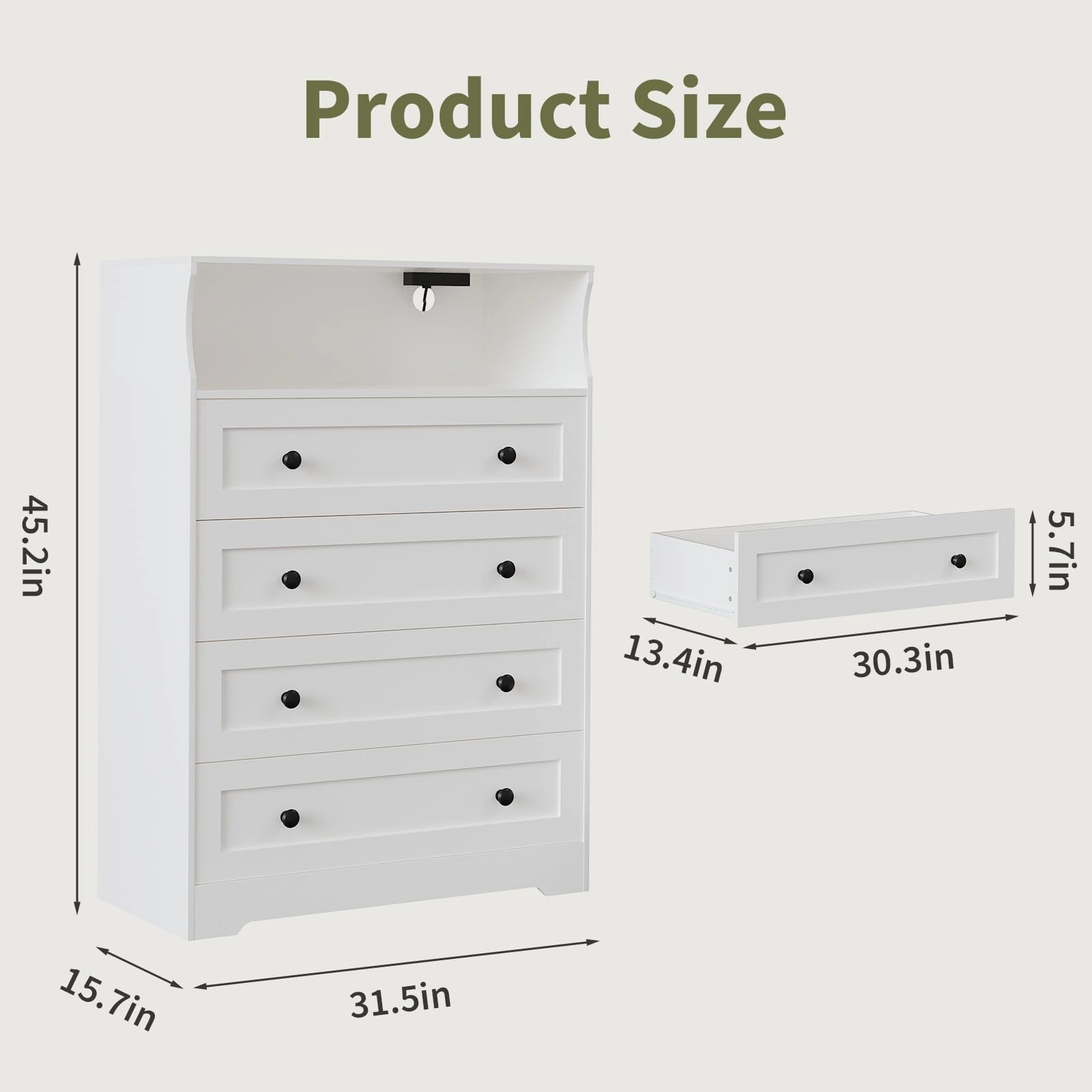 45.2" Tall 4 Drawer Dresser with LED Shelf & Charging Station, Wood Storage Chest