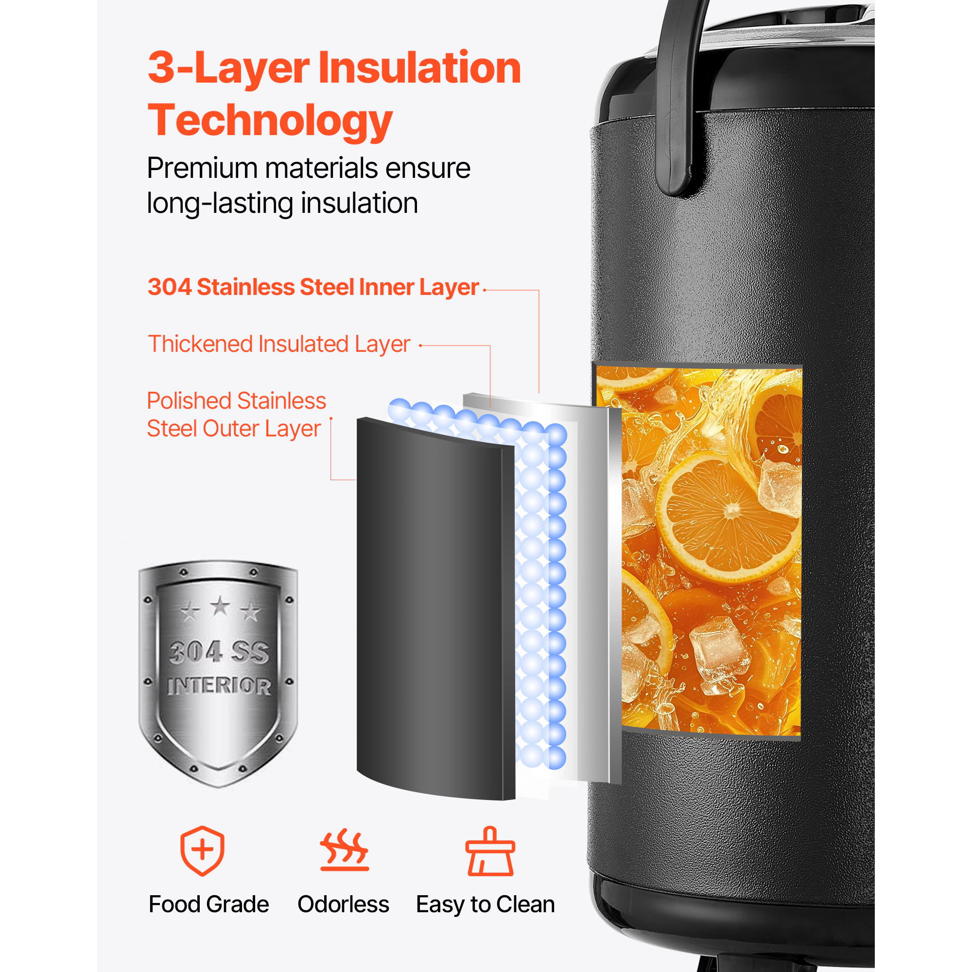 HONGGE Insulated Beverage Dispenser / Stainless Steel Thermal Drink Server with Spigot & Temp Display Suitable for Hot