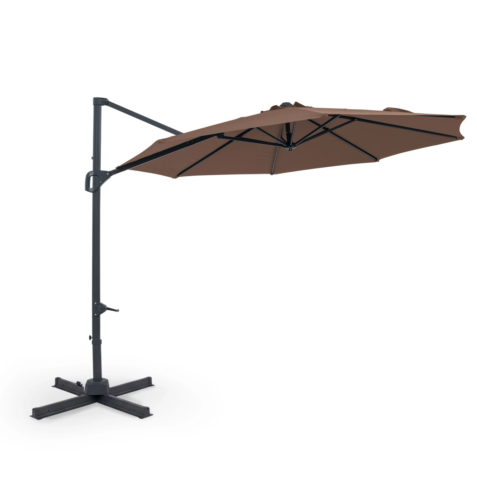 SUGIFT 10-ft Brown Cantilever Patio Umbrella with 360-Degree Rotation, Crank Lift and Push-Button Tilt